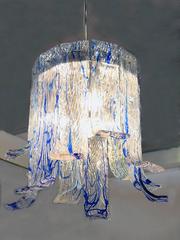 Mazzega Murano 1970s Chandelier in Transparent Glass with Blue Filaments