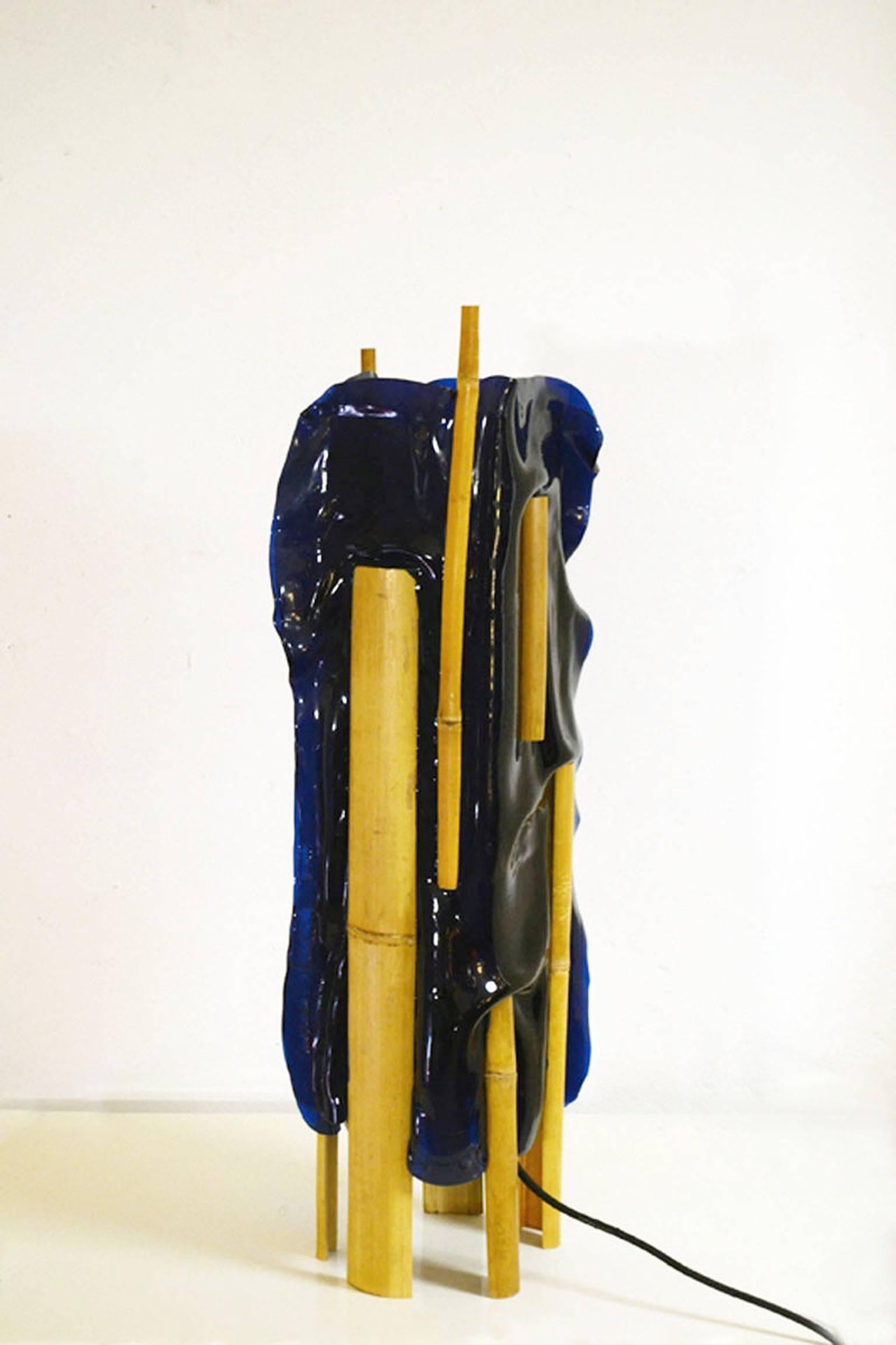 Post-Modern Campana Brothers Lamp 'Nativo' in Blue Resin with Bamboo Insertions For Sale