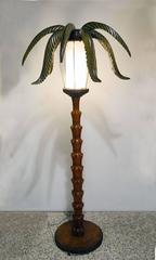 1950s Palm Tree Floor Lamp in Hand-Carved and Hand-Painted Wood
