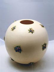 Handmade and Hand-Painted Ceramic Vase with Roses Decoration from the 1940s