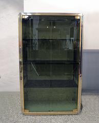 Romeo Rega 1970s Cabinet in Brass, Chromed Steel, Laminate and Fumè Crystal