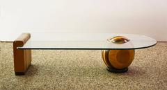 1970s Italian Coffee Table in Solid Woods of Different Colors with Crystal Top