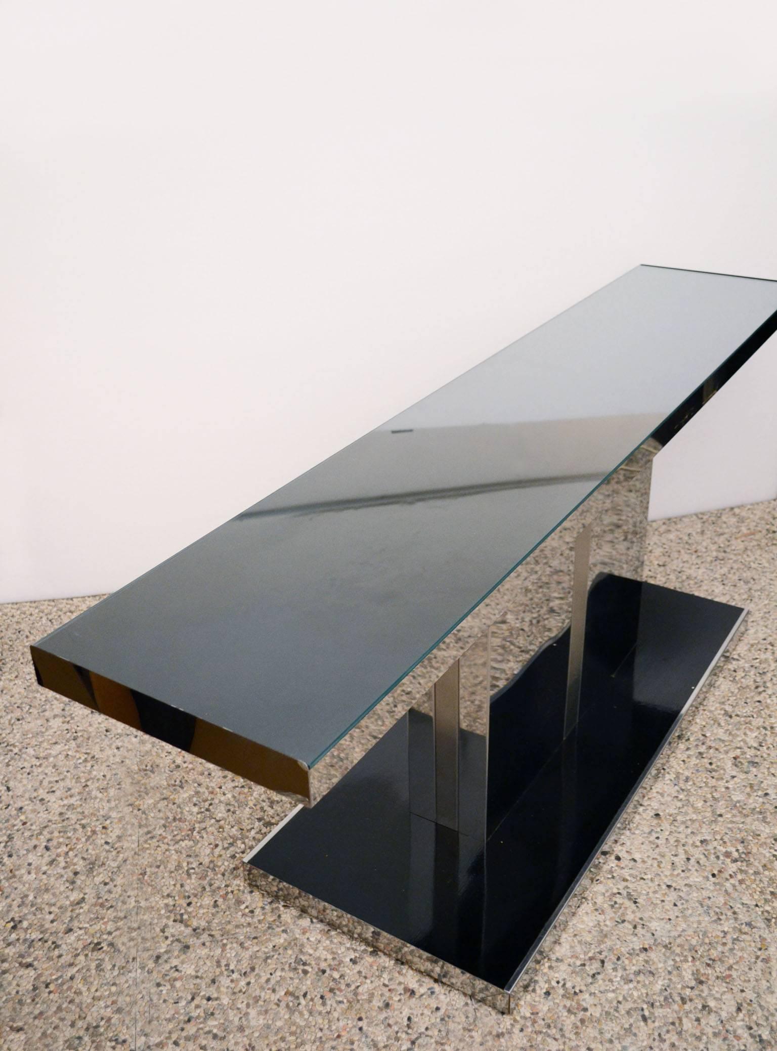 Mid-Century Modern Attributed to Willy Rizzo 1970s Console in Lacquered Wood and Steel For Sale