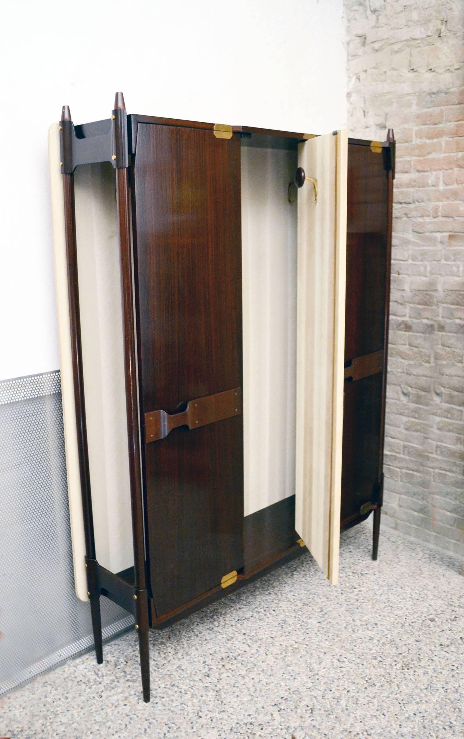 Mid-Century Modern Wooden Wardrobe Attributed to Ico Parisi Italian Production in Solid Rosewood For Sale