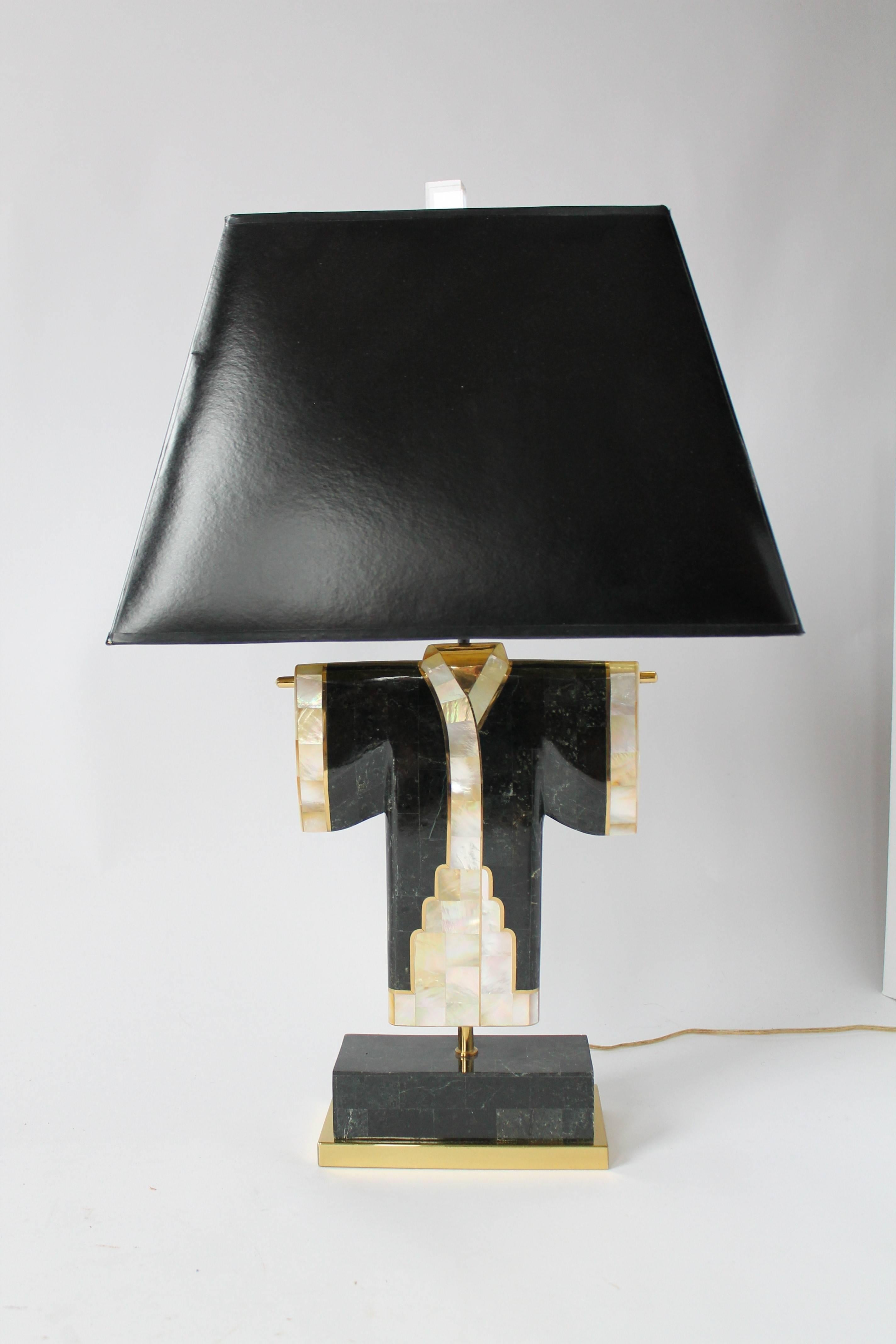 Pair of Marble, Brass and Capiz Kimono Table Lamp, USA, 1980s 12