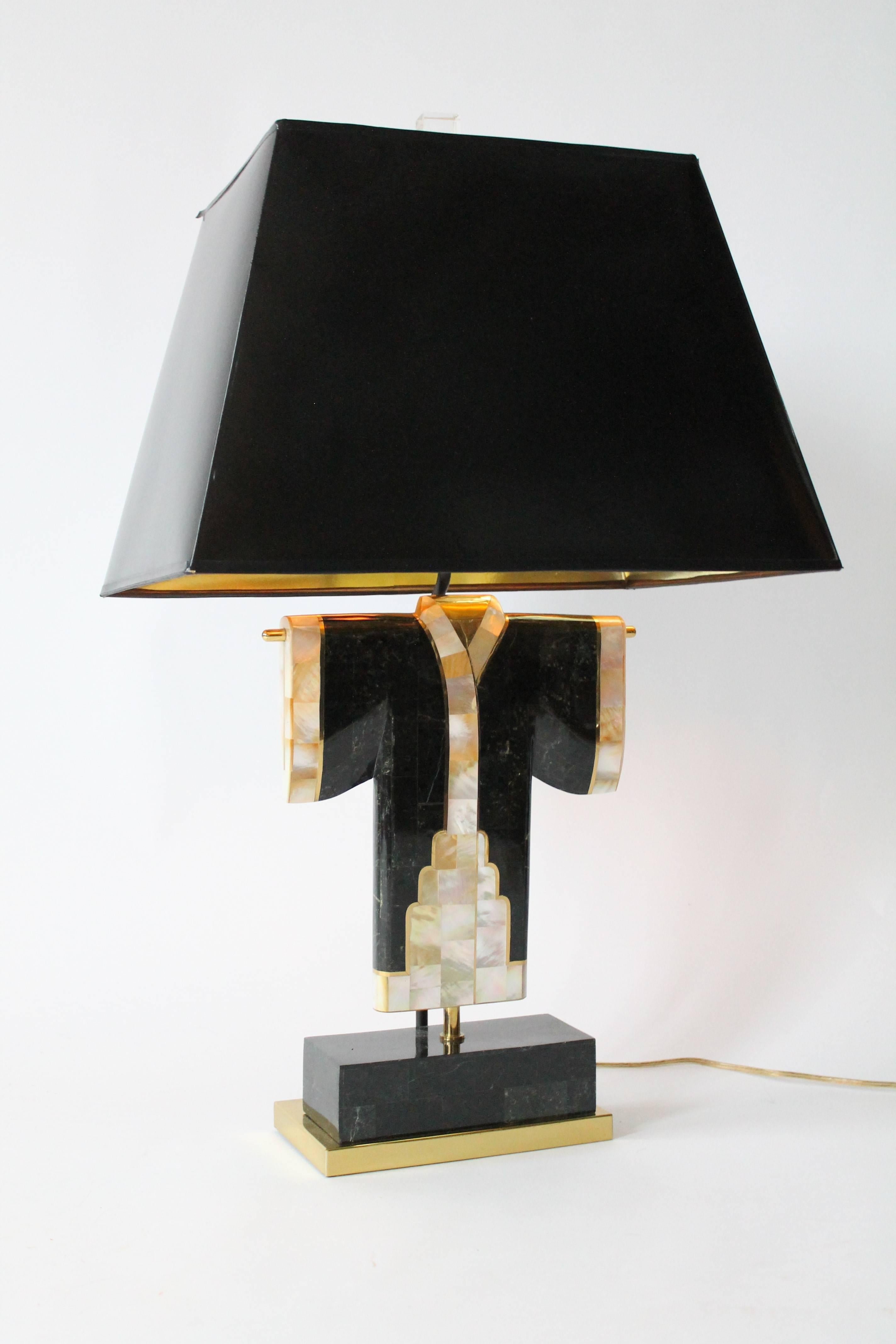 Pair of Marble, Brass and Capiz Kimono Table Lamp, USA, 1980s 11