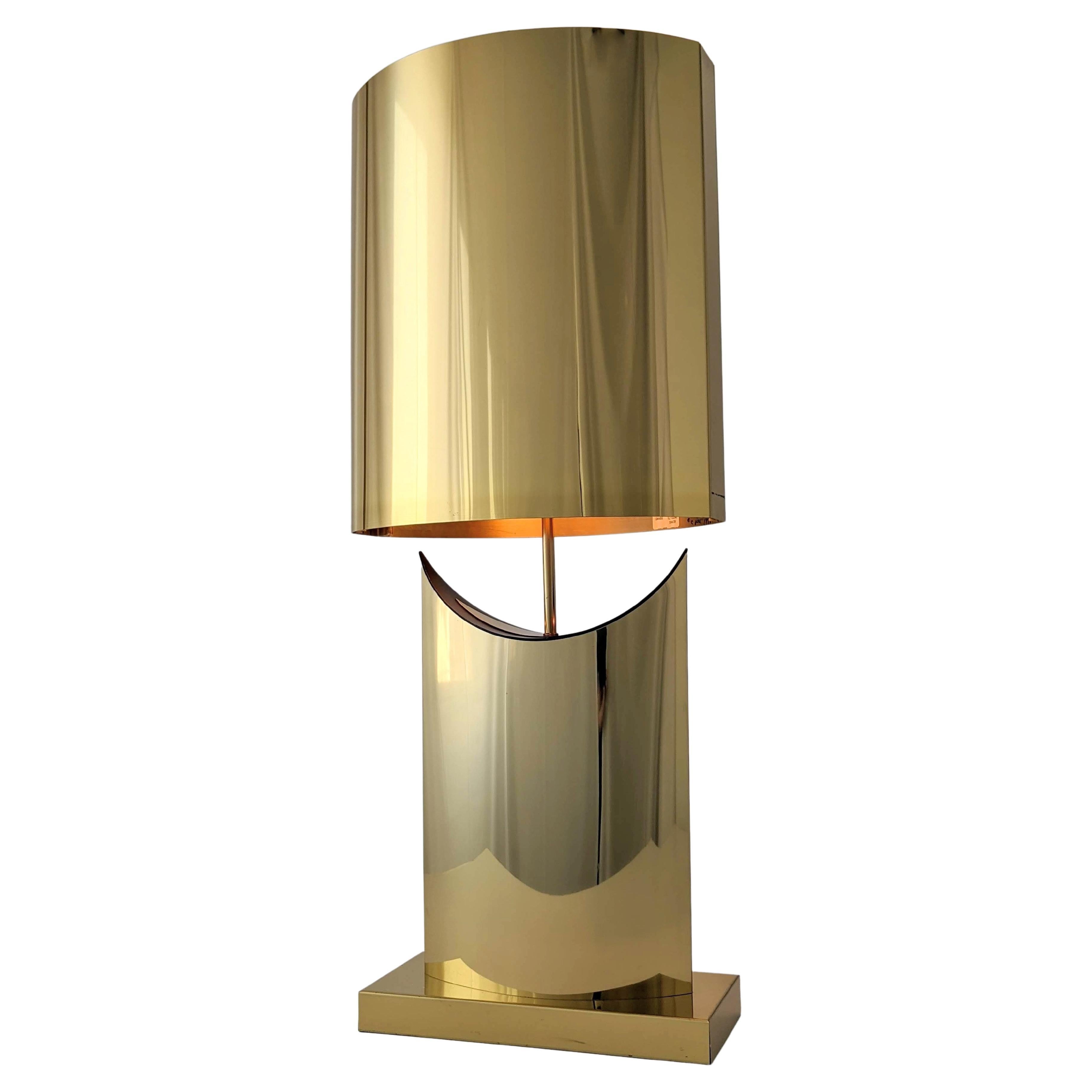 1970s, Curtis Jere Huge Brass-Plated Table Lamp, USA For Sale
