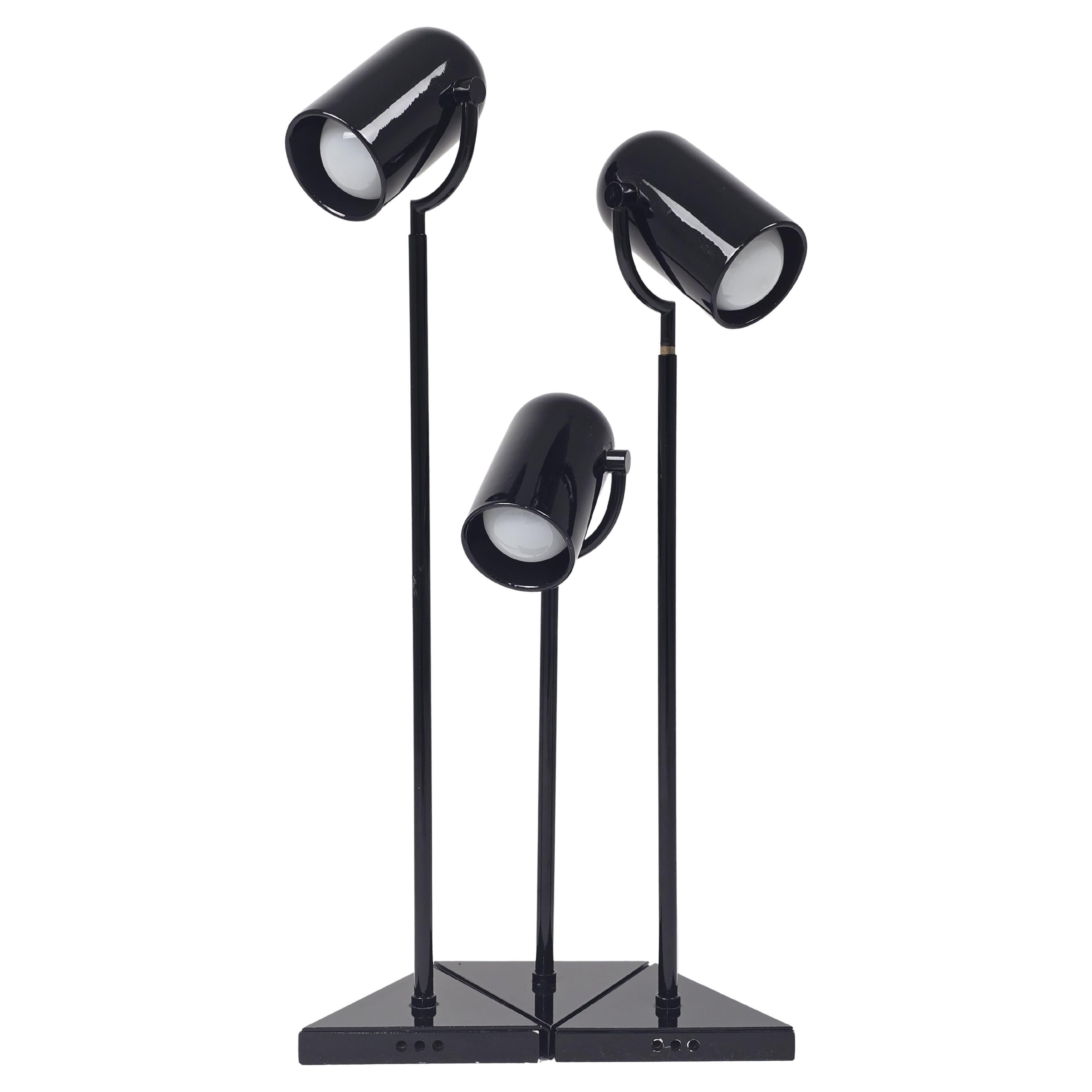 1970s Florence Casey 3 Pivotal Heads Black Table Lamp , Italy