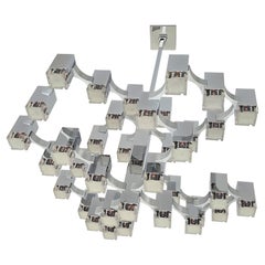 1970 Gaetano Sciolari 37 Cube Chandelier chromé MCM , Italia