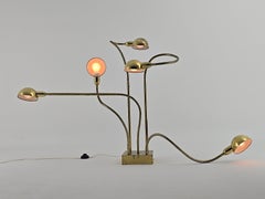 1969 Rara lampada da terra iconica "Hydra" di Pierre Folie, 5 ams, in ottone, Francia