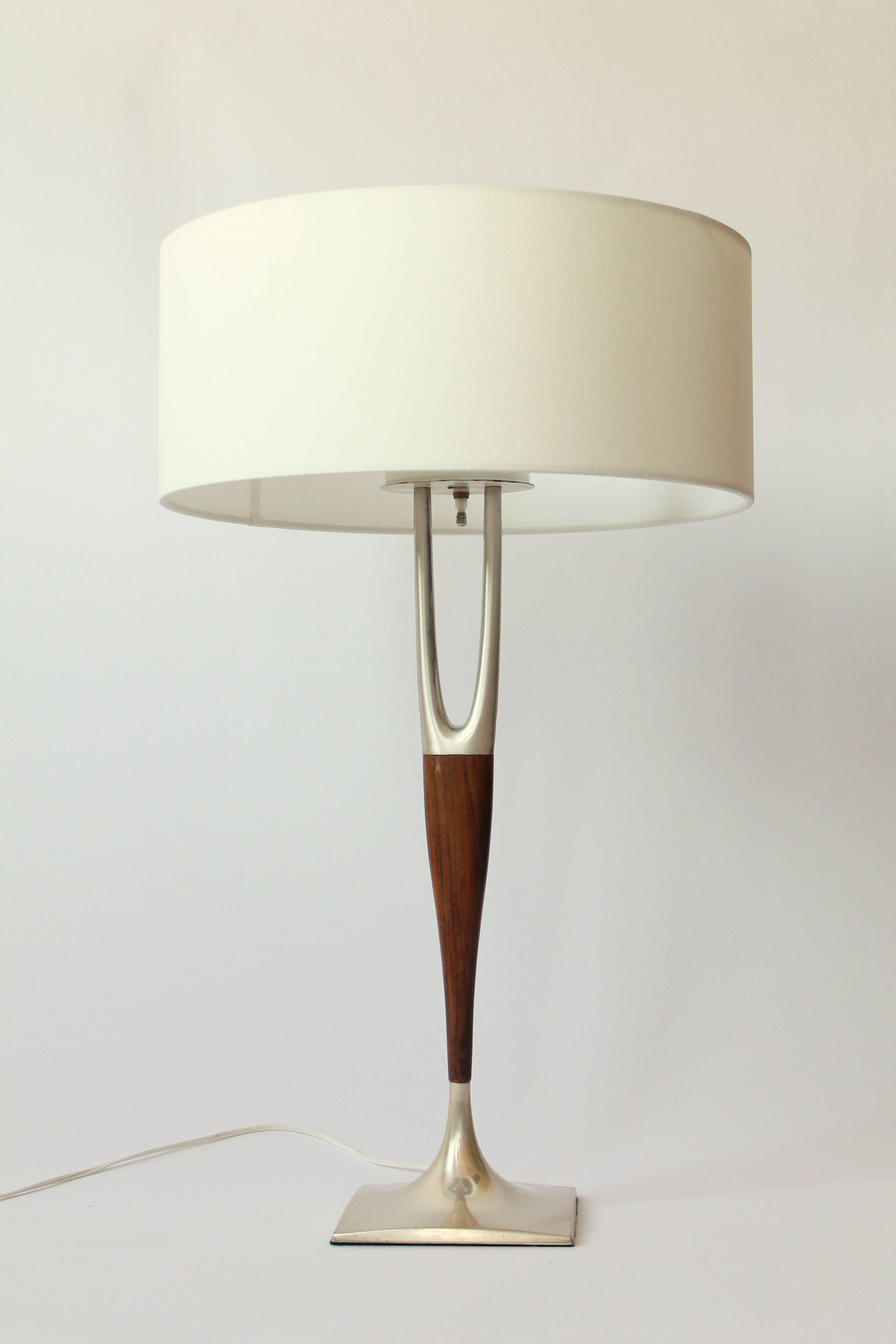 Brushed 1960s Laurel Wishbone Three Socket Table Lamp .  USA