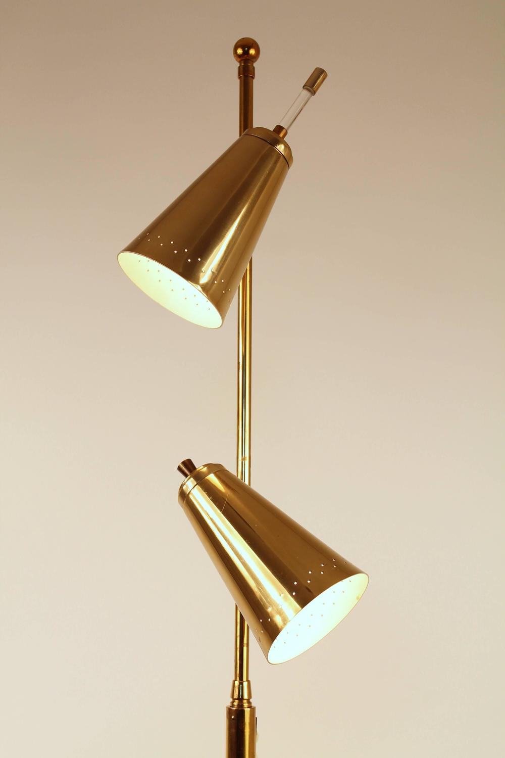 Brass and Walnut Floor Lamp in the Style of Stiffel , MidCentury