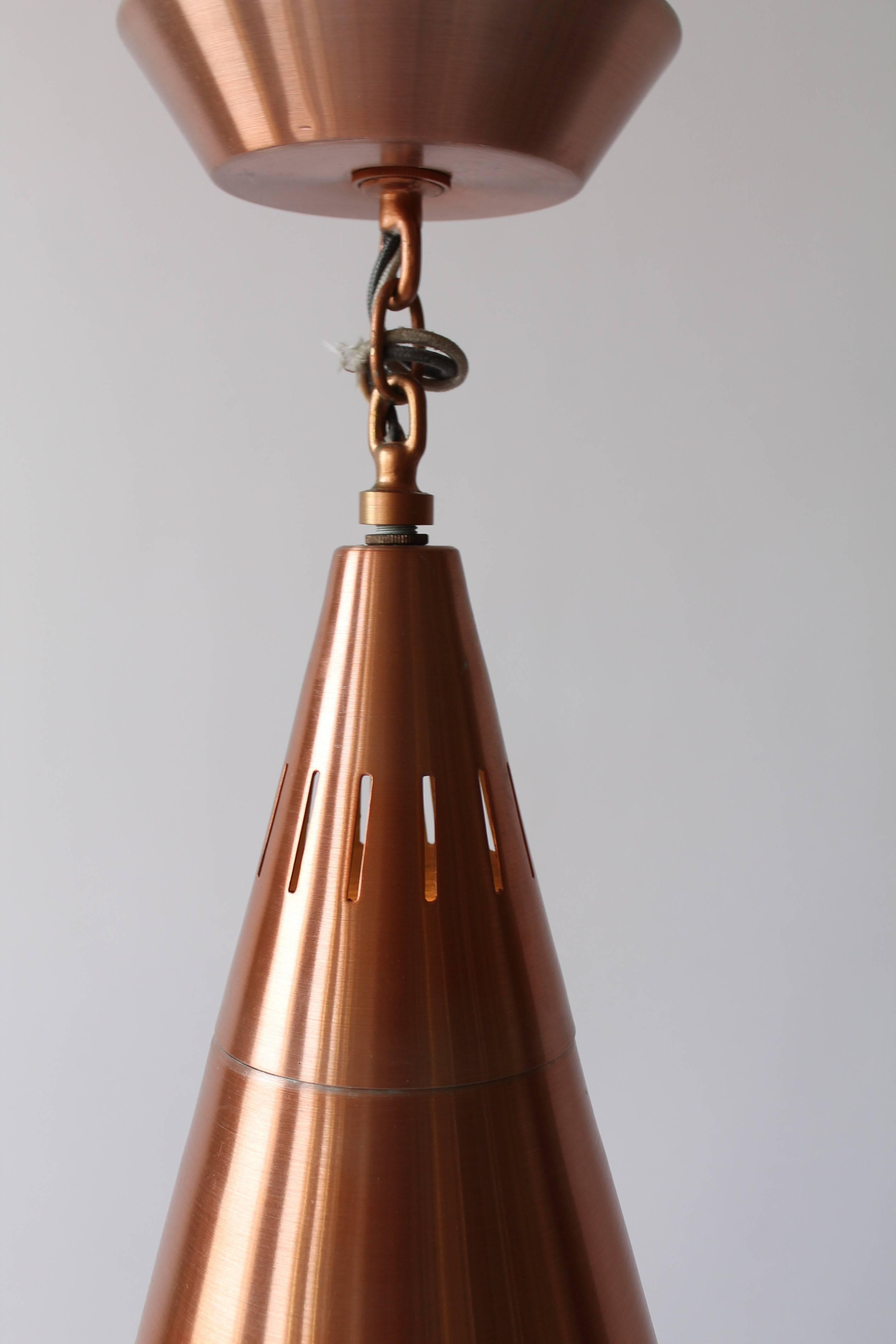 1950s Pair of Huge Pendant in Copper Anodized Aluminium with Glass Lens  For Sale 1