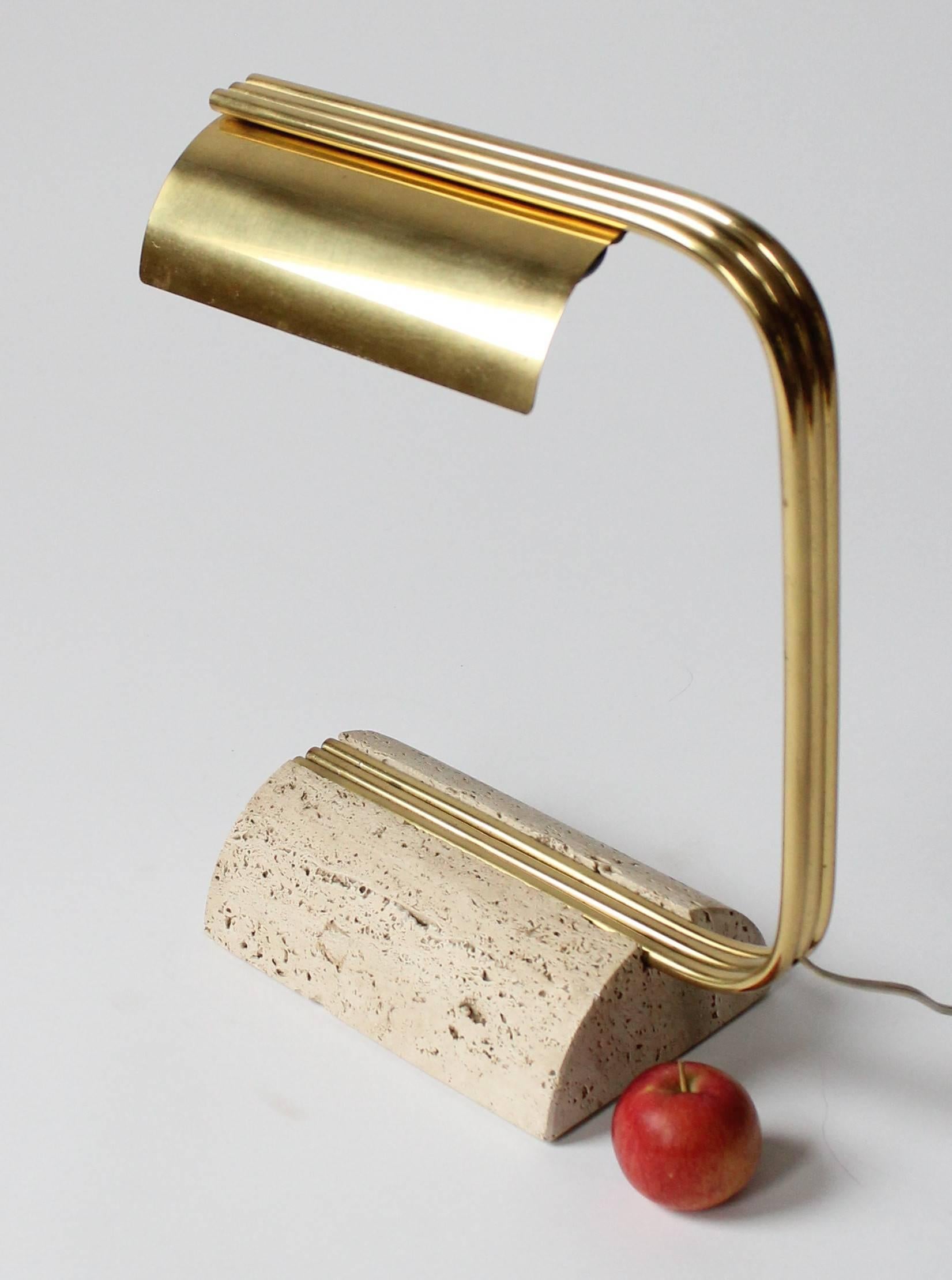 Brass & Travertine Desk Lamp, Mid-Century Modern, 1960s, Italy In Good Condition In St- Leonard, Quebec