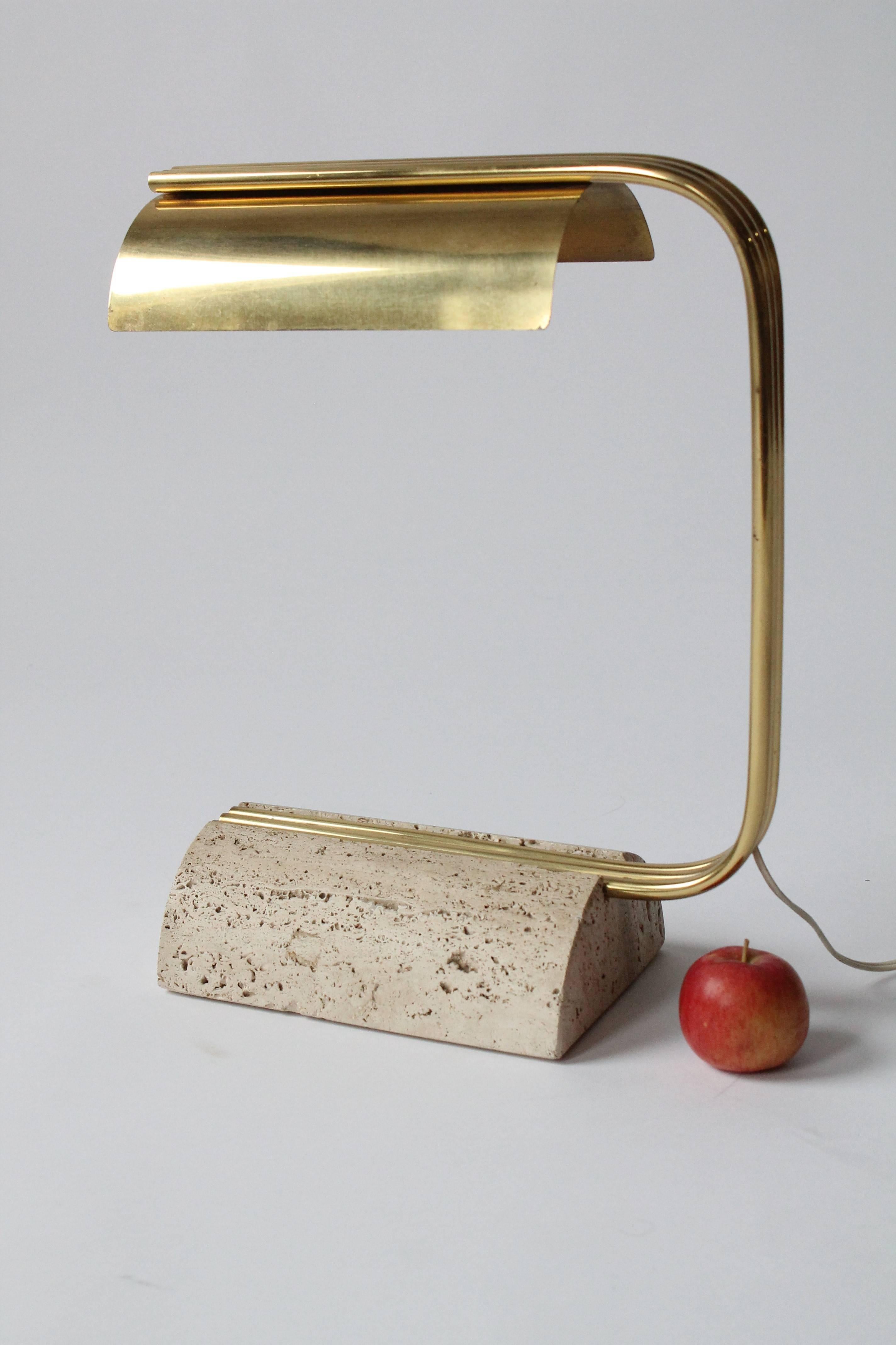 Mid-20th Century Brass & Travertine Desk Lamp, Mid-Century Modern, 1960s, Italy