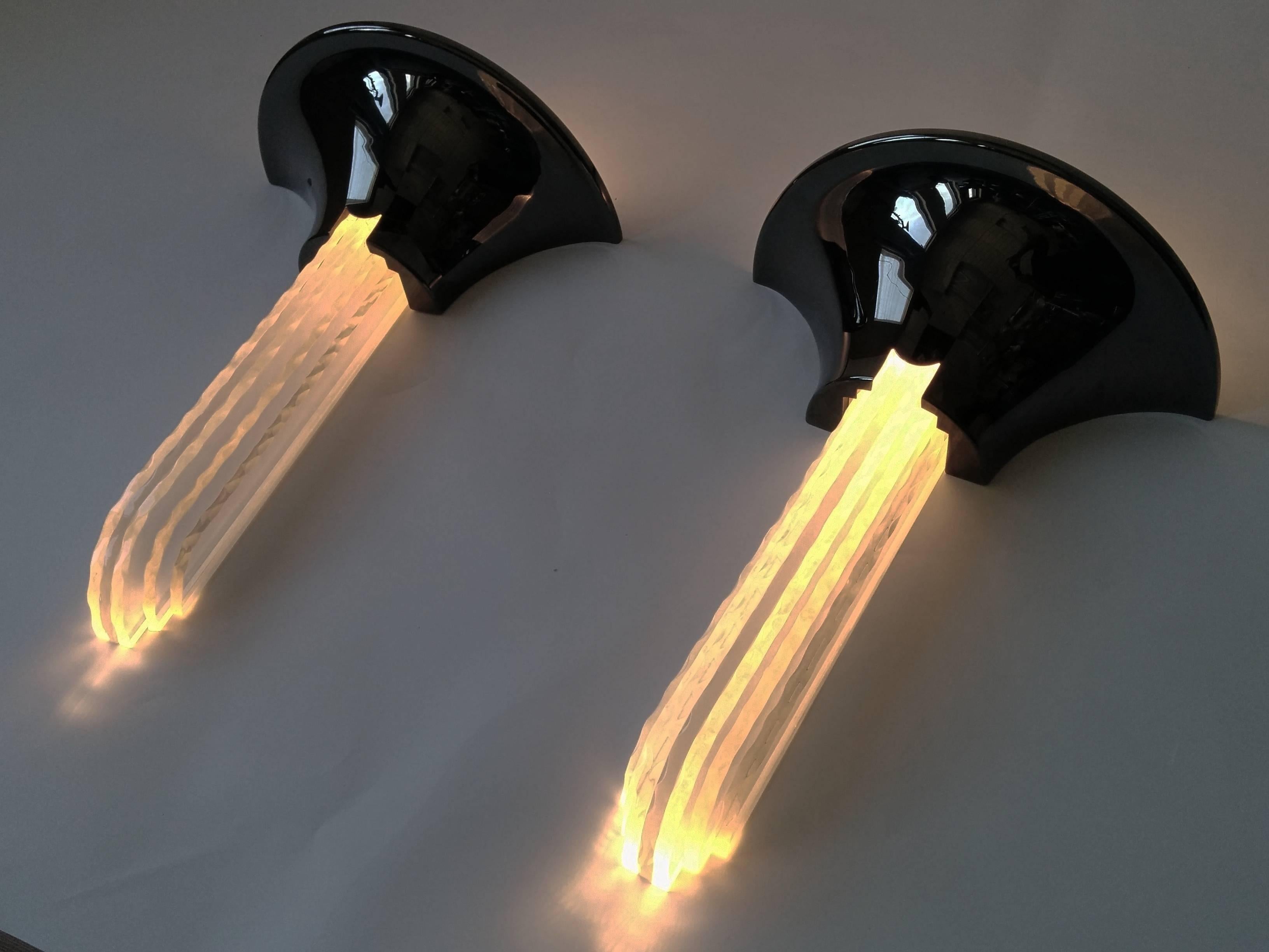 Art Deco Massive Pair of Karl Springer Purcell  Sconces in Gun Metal finish , 1970s , USA