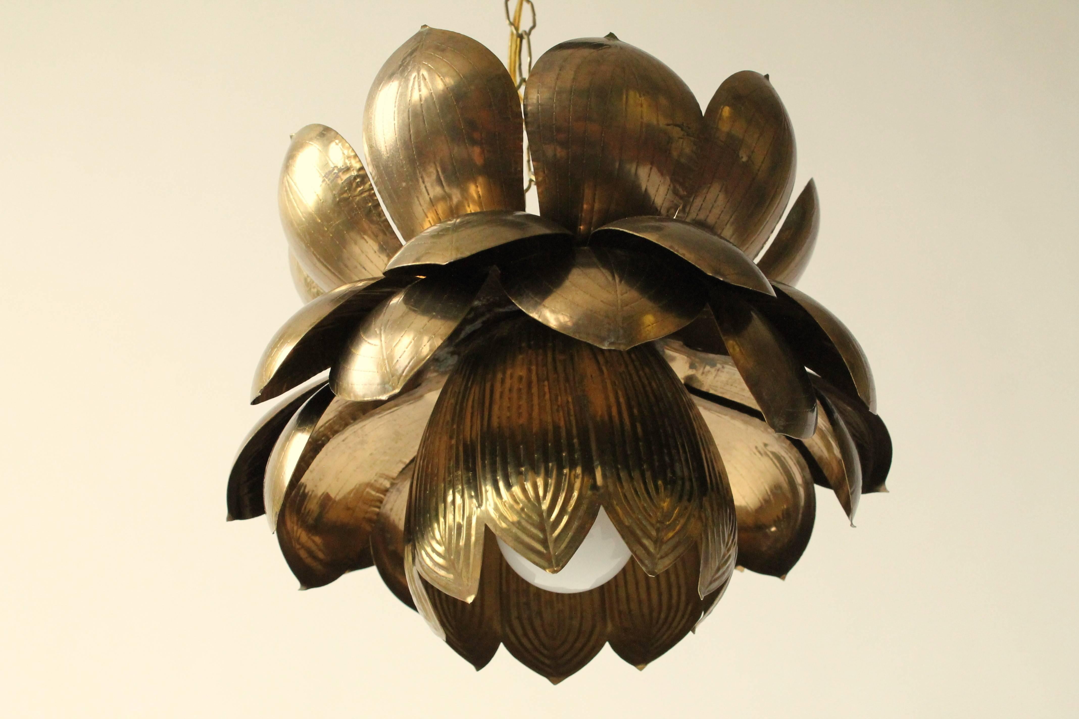 Mid-20th Century Large Feldman Iconic Brass Lotus Pendant Mid-Century, 1960s , USA