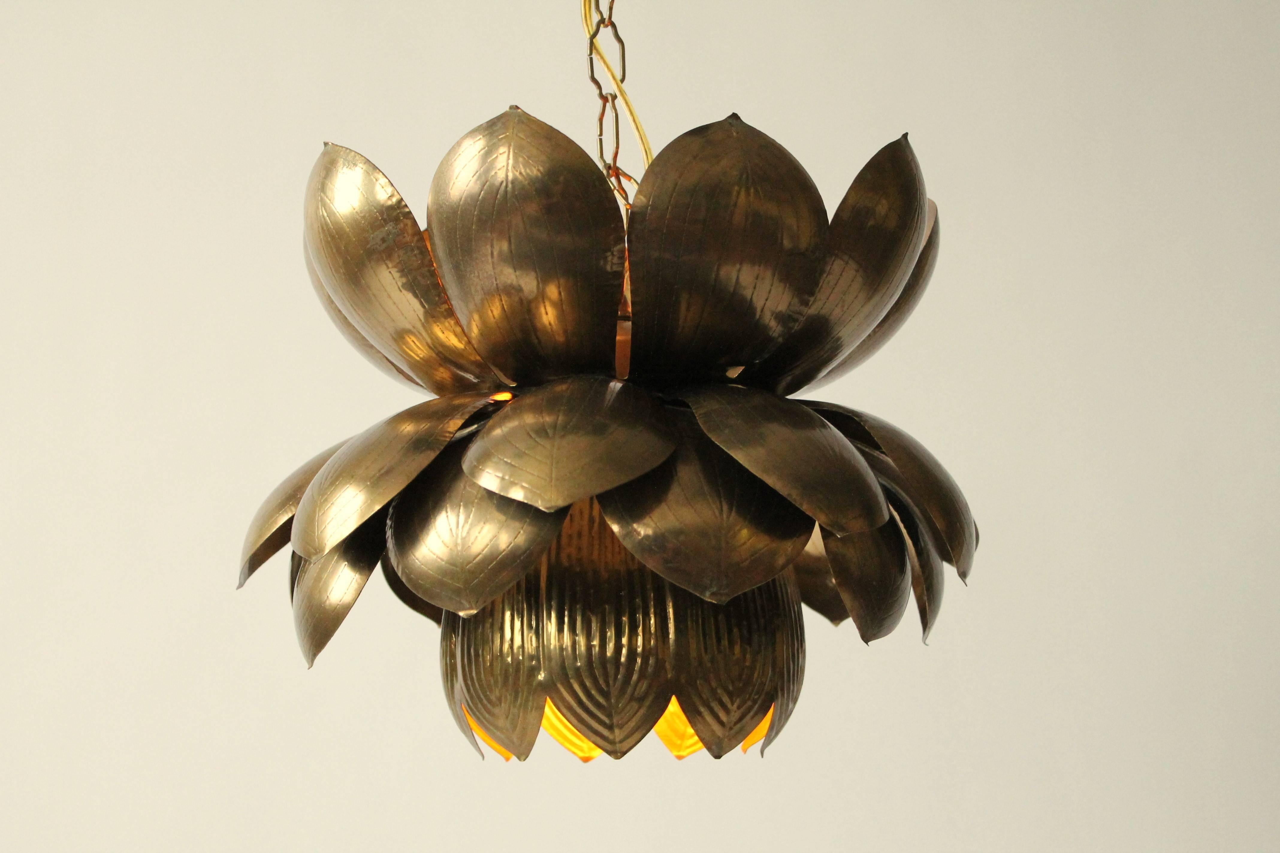 Large Feldman Iconic Brass Lotus Pendant Mid-Century, 1960s , USA 2