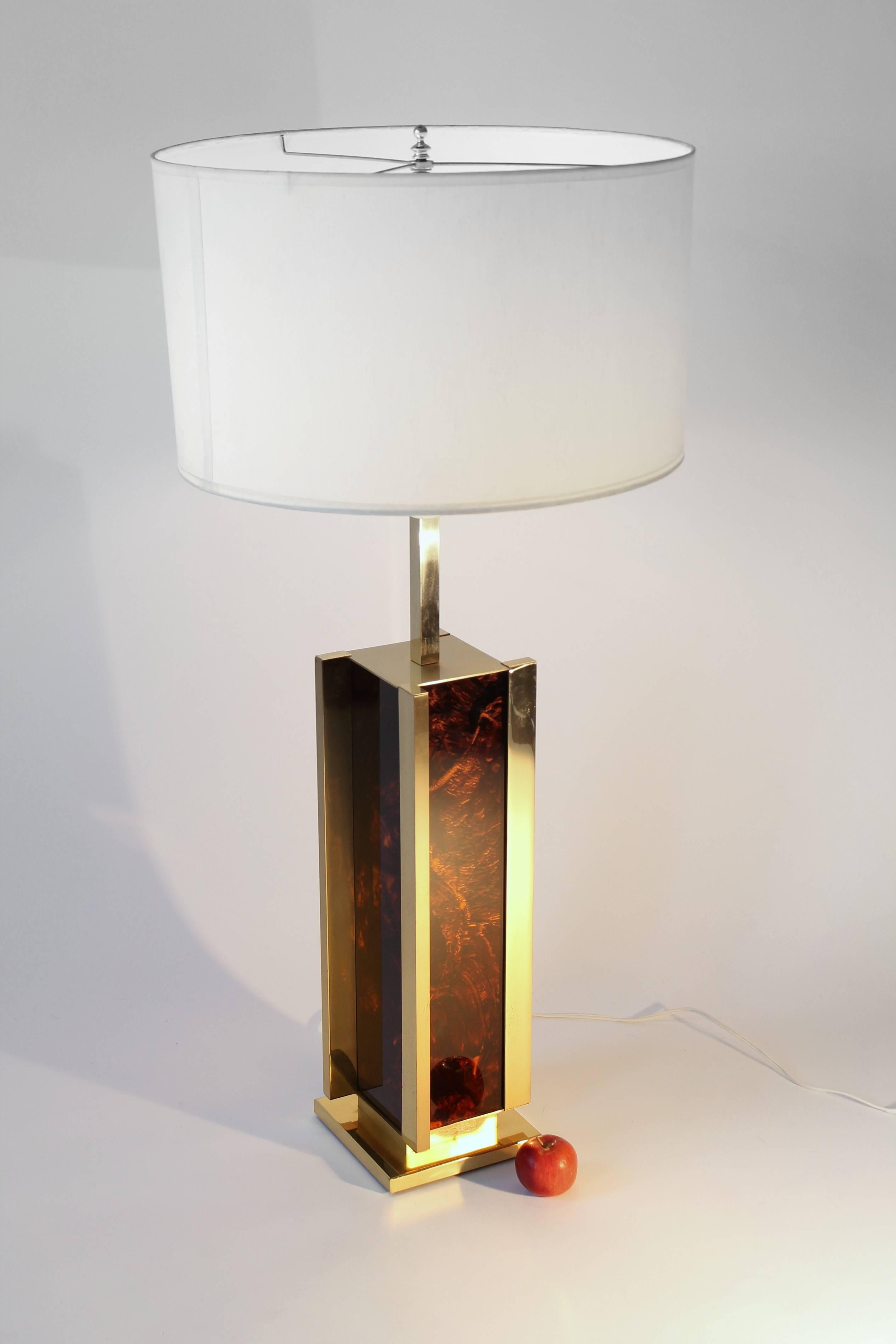 Mid-Century Modern Sciolari Brass and Faux Tortoise Massive Table Lamp Vintage, Italia, 1970s For Sale