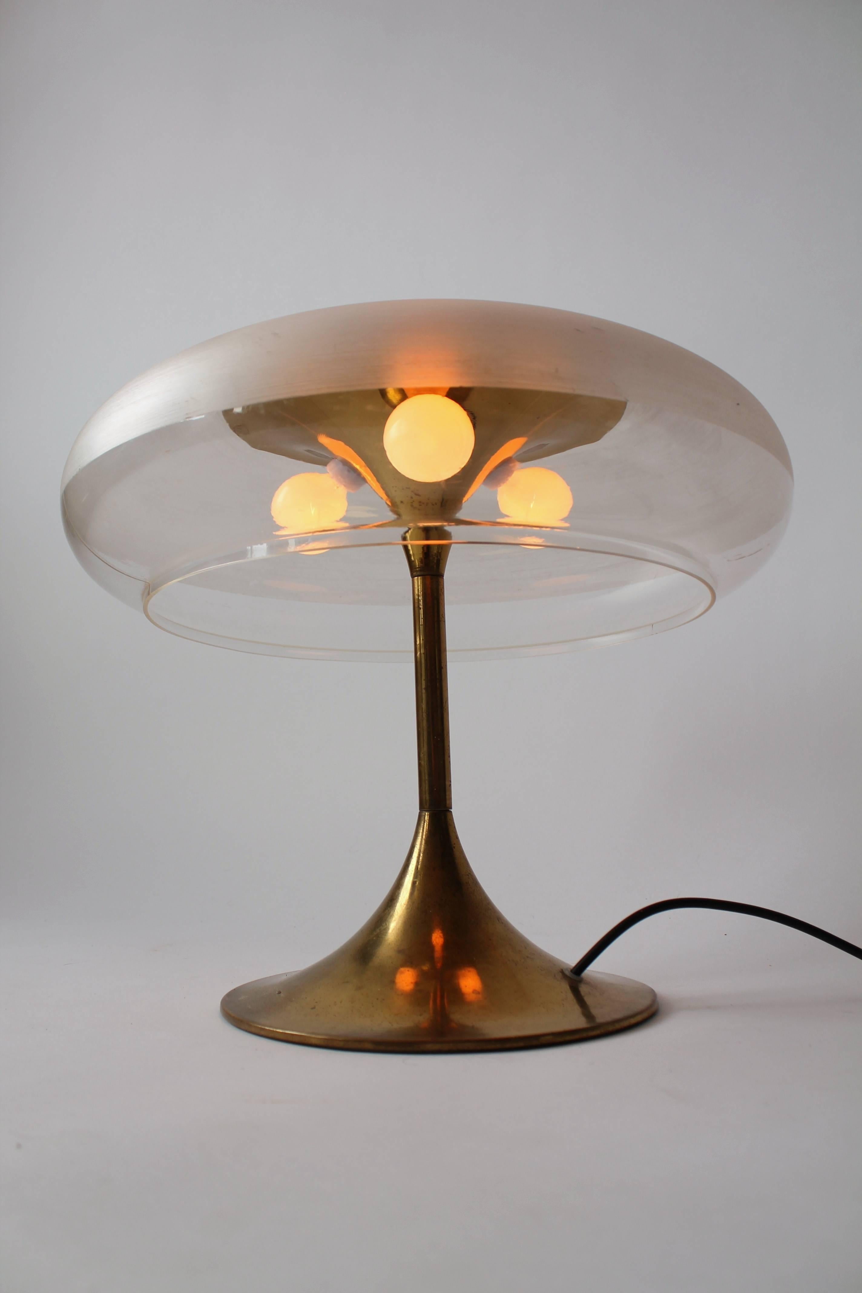 Mid-Century Modern Reggiani  Brass and Clear Acrylic Shade Table Lamp , 1960s , Italy  