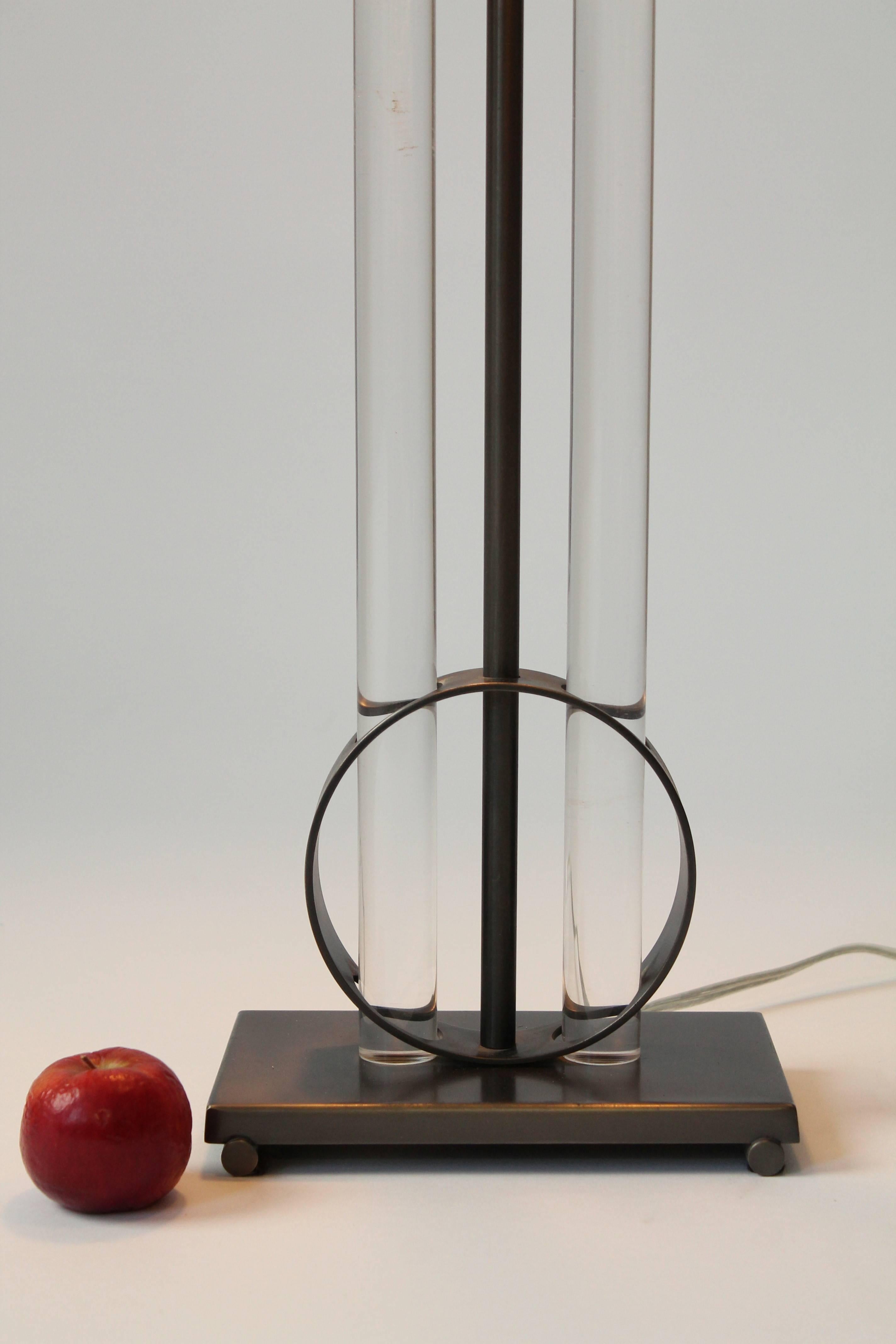 Massive Modern Lucite and Raw Steel Bouillotte Style Table Lamp, 1990s, USA 1