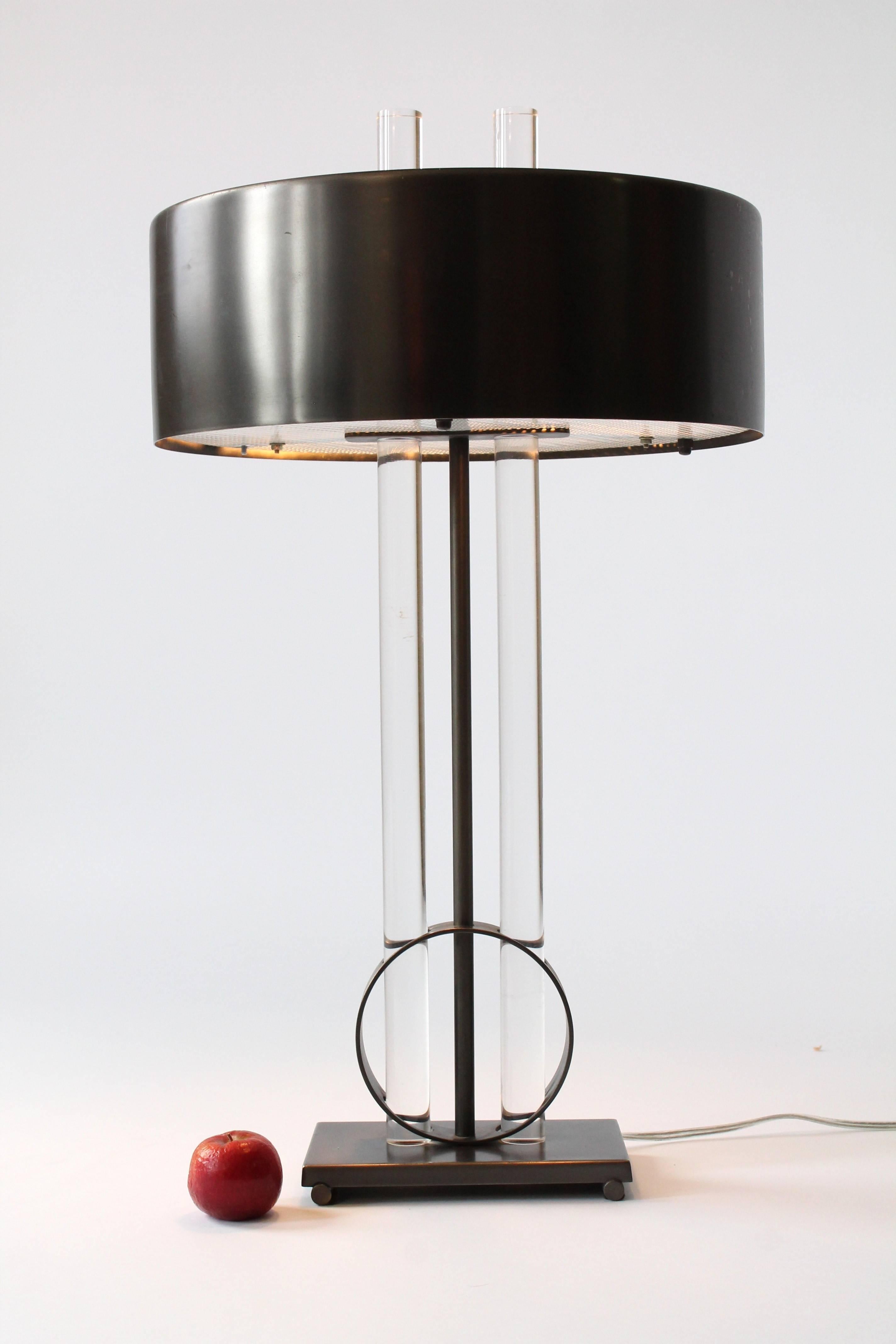 Massive Modern Lucite and Raw Steel Bouillotte Style Table Lamp, 1990s, USA 4