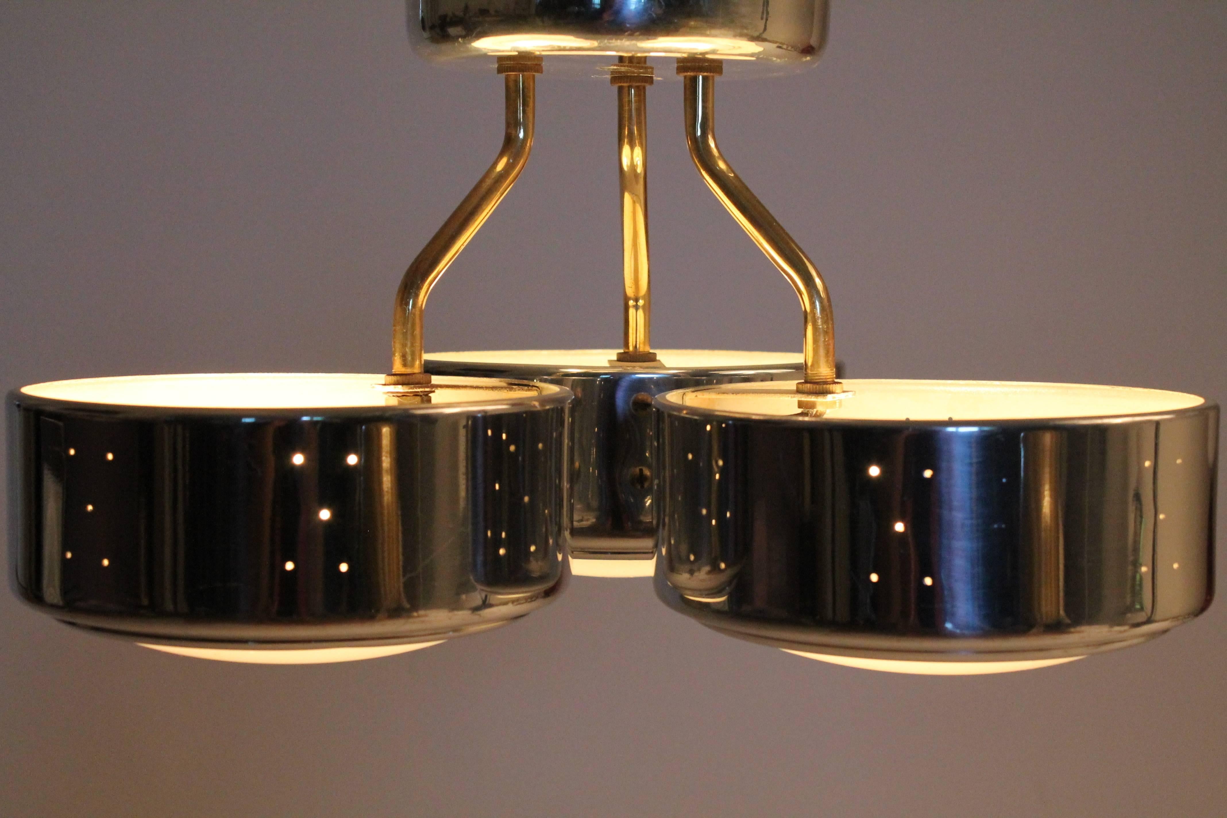 Gerald Thurston Pierced Aluminium Shade and Brass Flush Mount , 1960s, USA In Good Condition In St- Leonard, Quebec