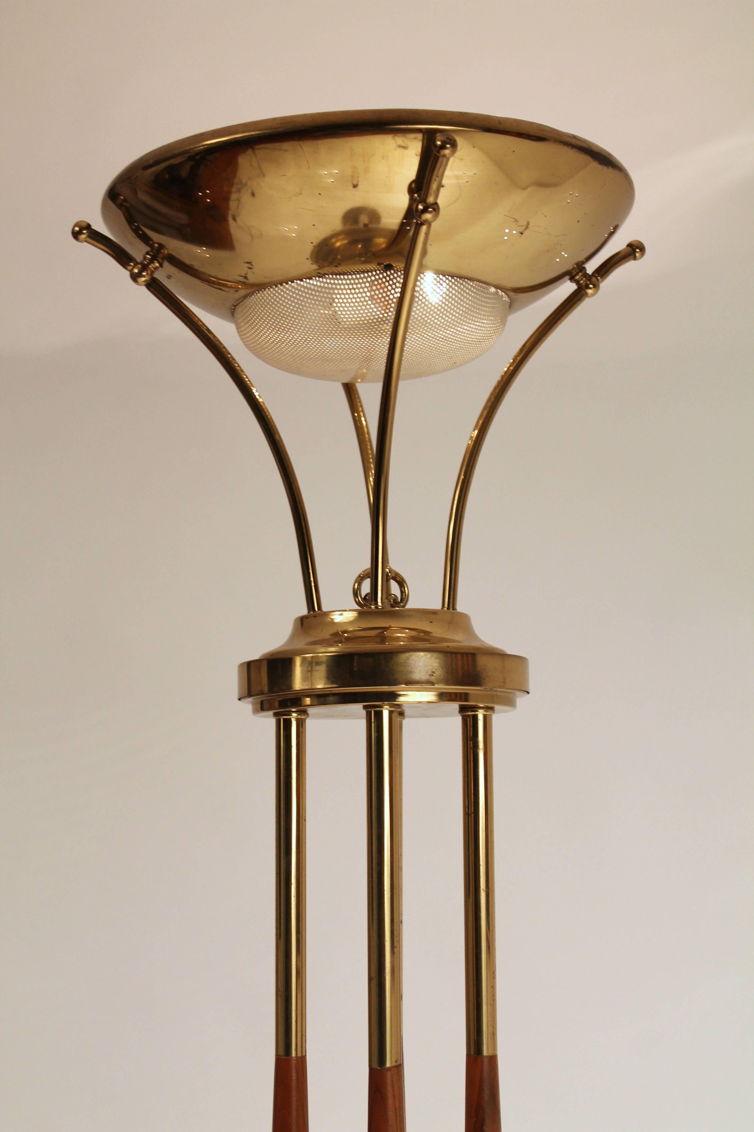 Mid-20th Century Brass & Walnut Torchere from  Lightolier , USA , 1950s