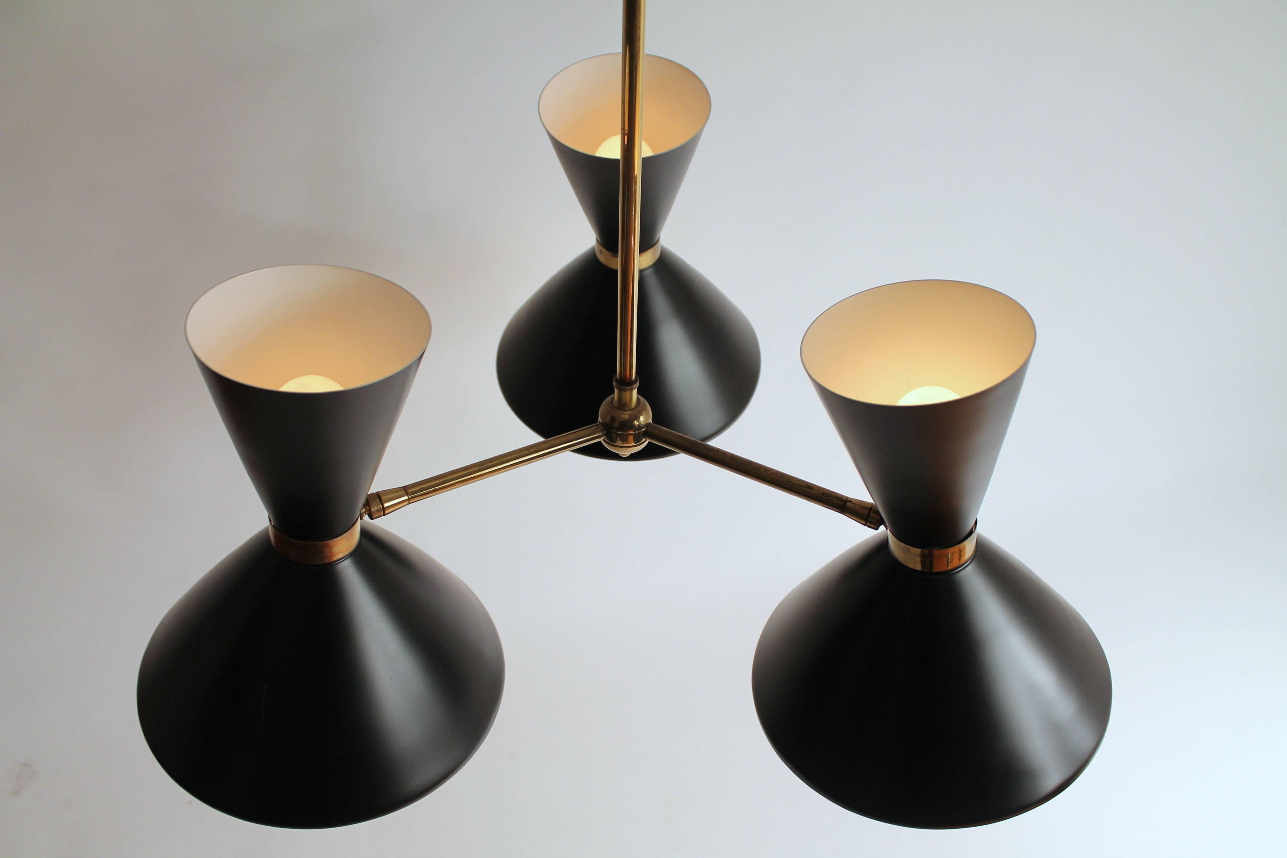Spun Otto Kolb Diabolo / Hourglass Three-Arm  Six Light Chandelier , 1950s , USA