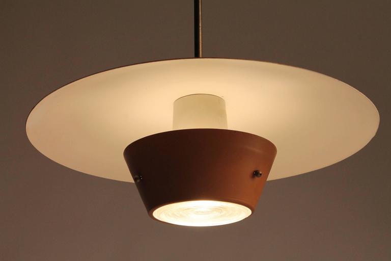 Lightolier Lytecaster Enameled Steel and Glass Lens Chandelier, 1950s ...