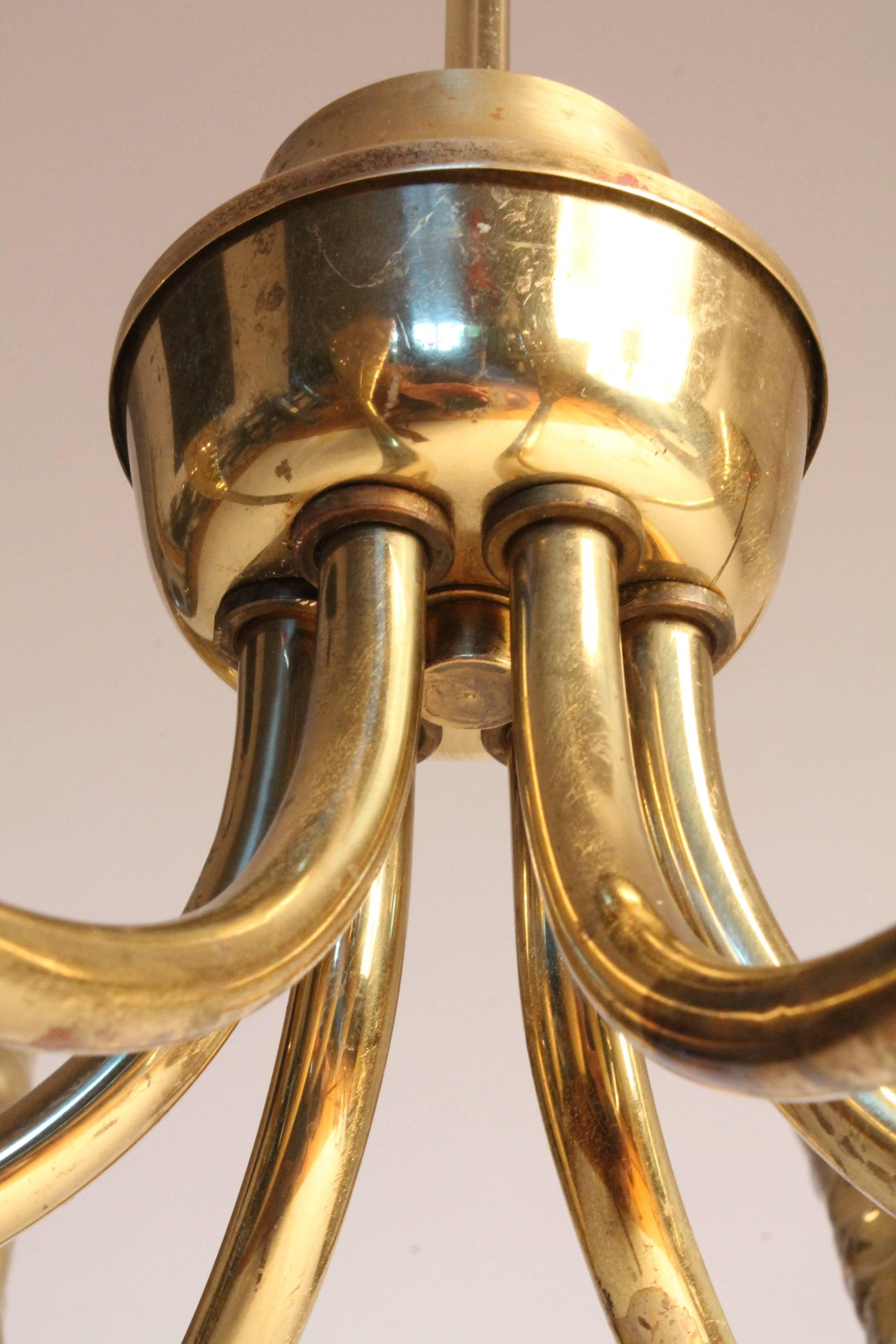 Hand-Hammered Six-Arm Brass Chandelier in the style of Arredoluce , 1950s, Italy 3