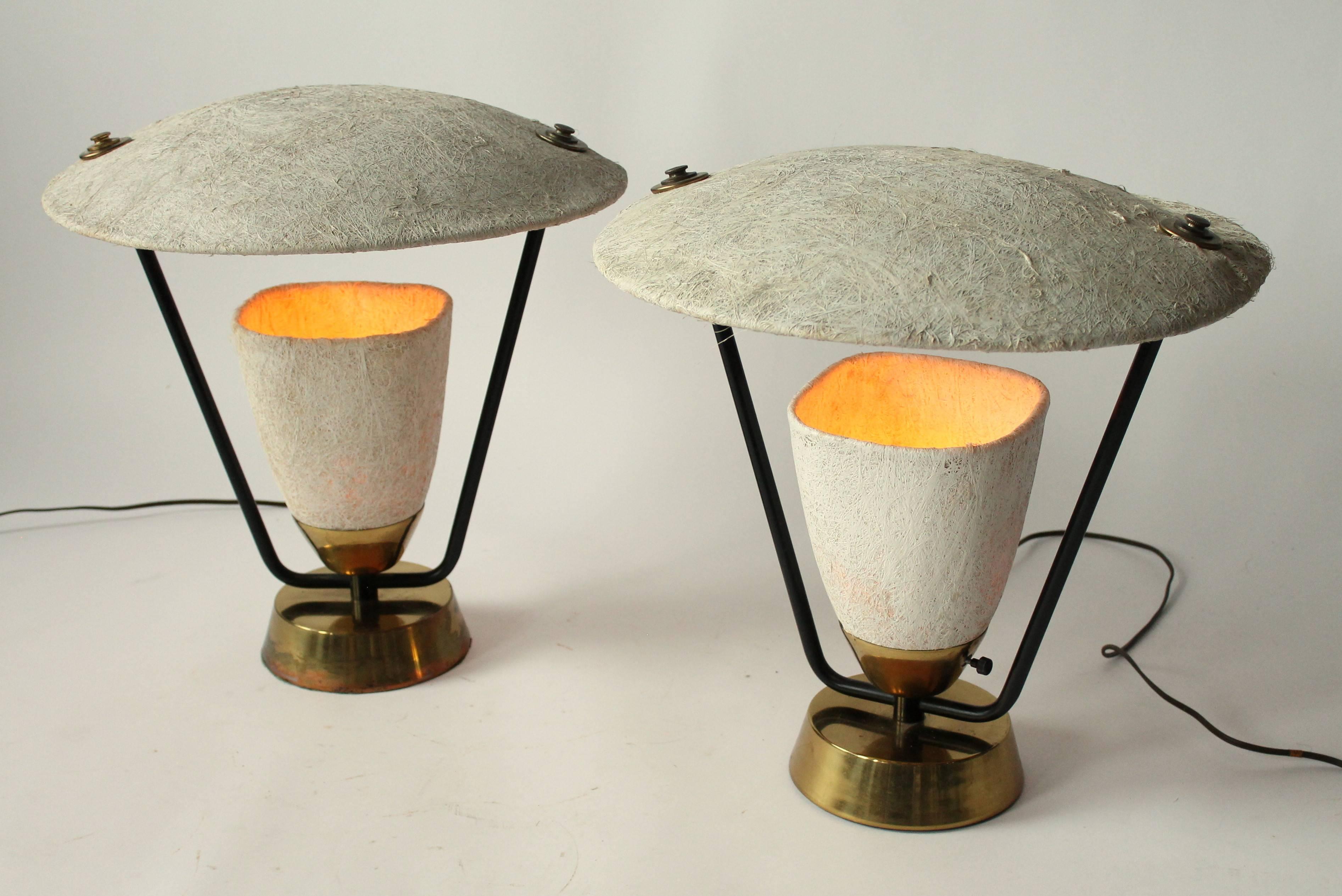 Brass Pair of Raw Fiberglass Table Lamp in the Style of Mitchell Bobrick, 1950s, USA