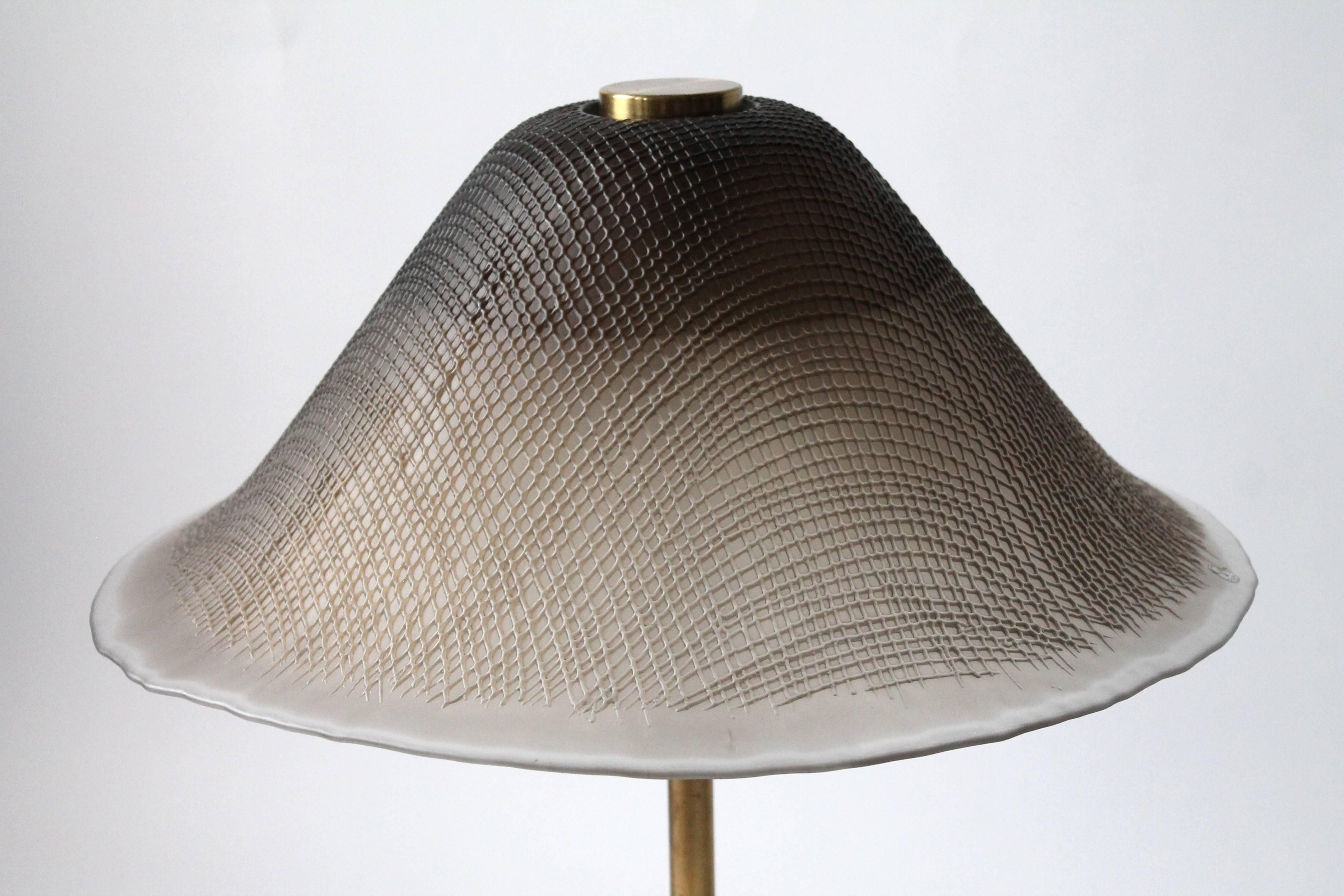 Mid-Century Modern Huge Peill & Putzler Brass and Texturized Glass Shade Table Lamp, 1960s, Germany