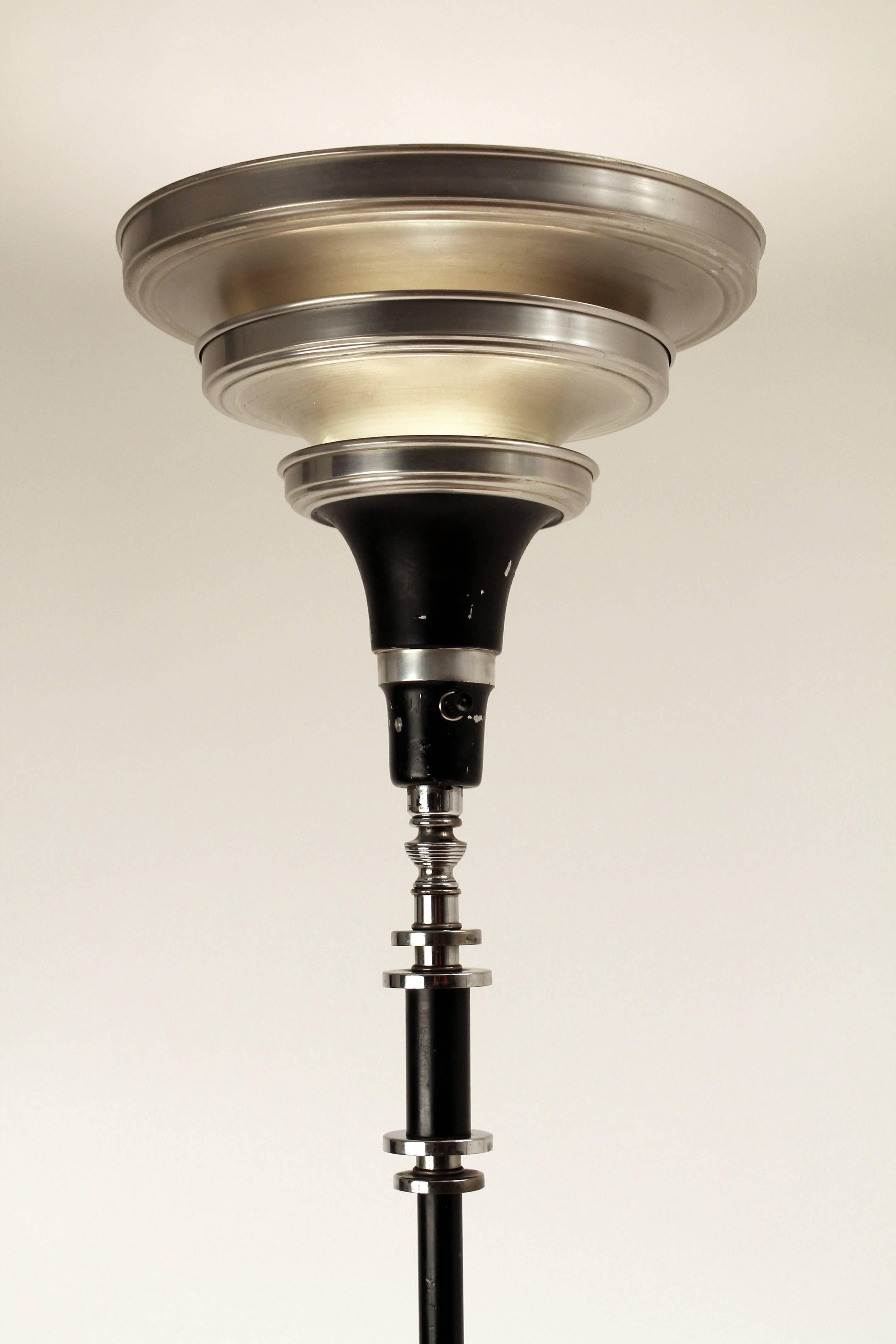 American Art Deco, Machine Age, Streamline Torchiere Floor Lamp, 1930s, USA