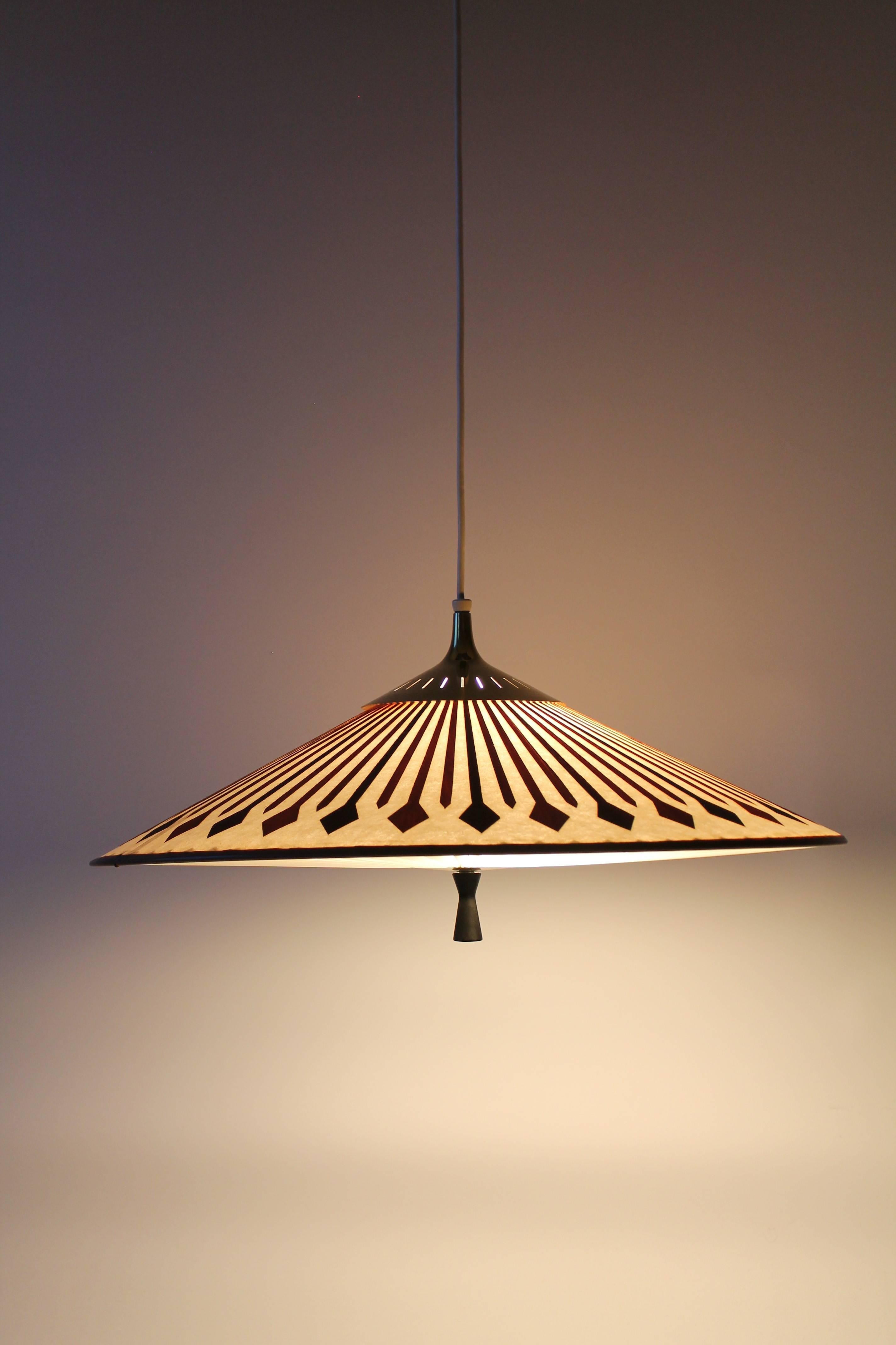 American G. Thurston Fiberglass Chandelier with Brass and Teak Accent, 1960s, USA