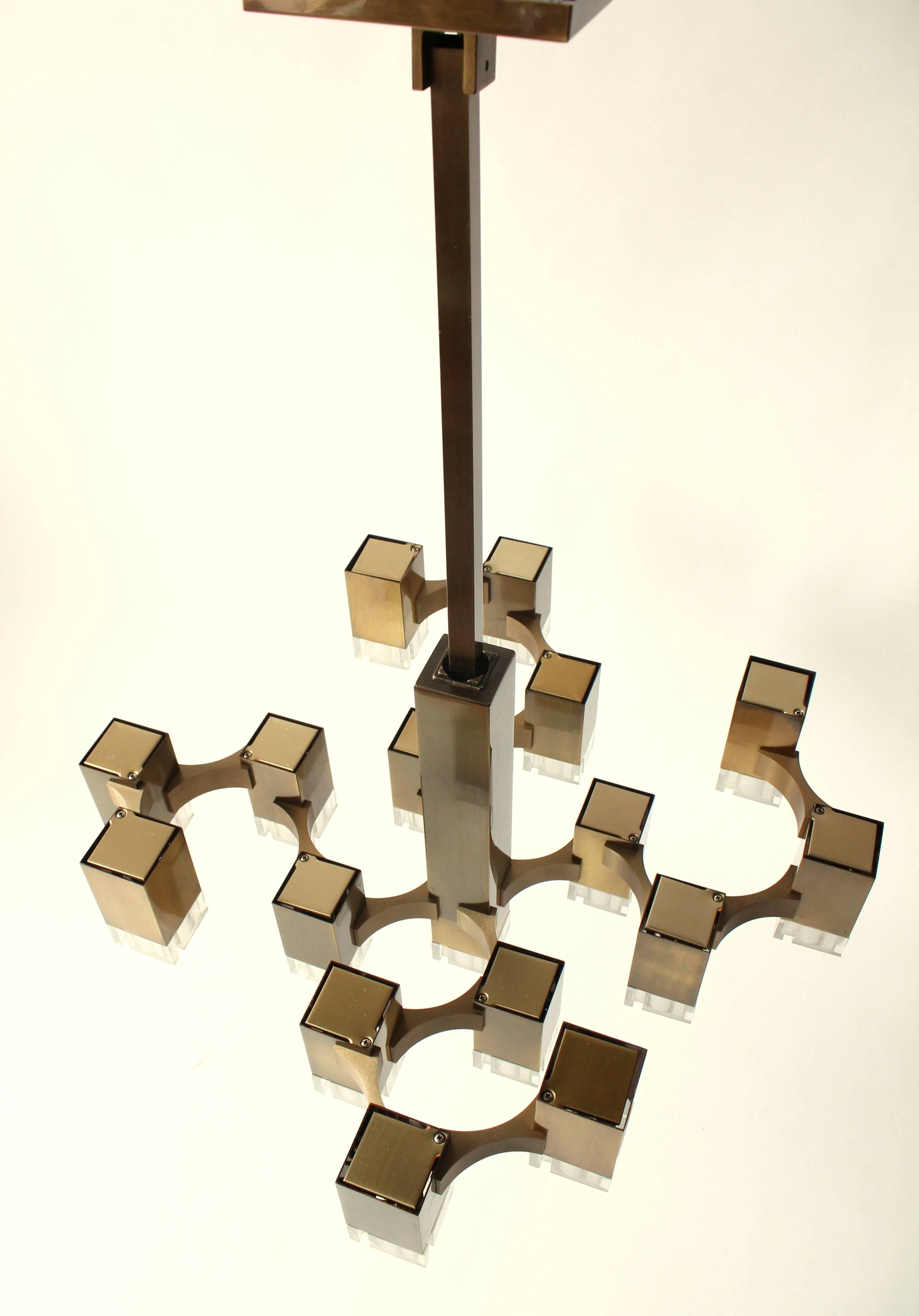 Late 20th Century Pristine Sciolari 17 Cubic  Lacquered  Brass Chandelier , 1970s , Italia 