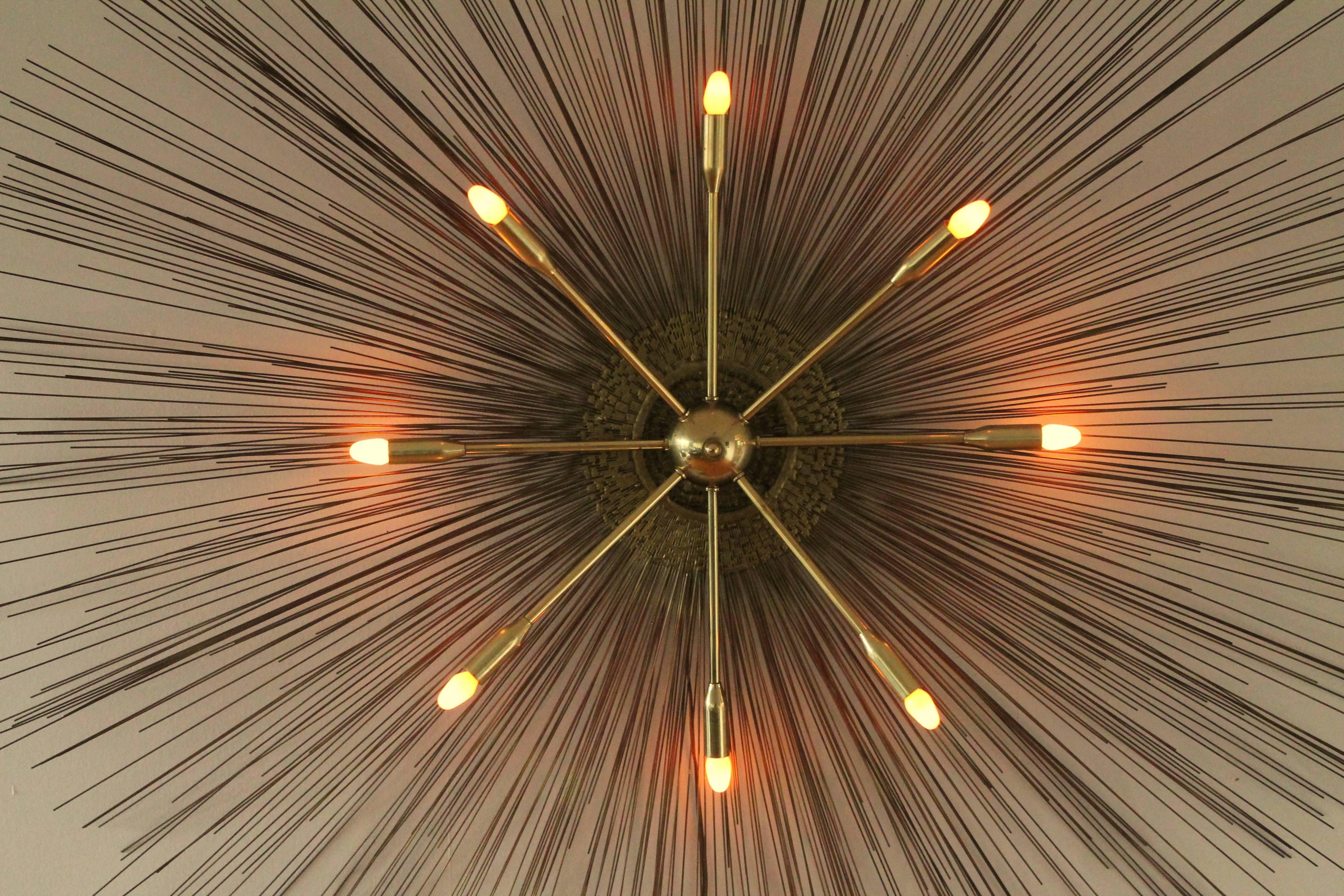 Welded Huge 8 arm  Sunburst Lighted  Sputnik  Wall Art  , 1970s , USA For Sale
