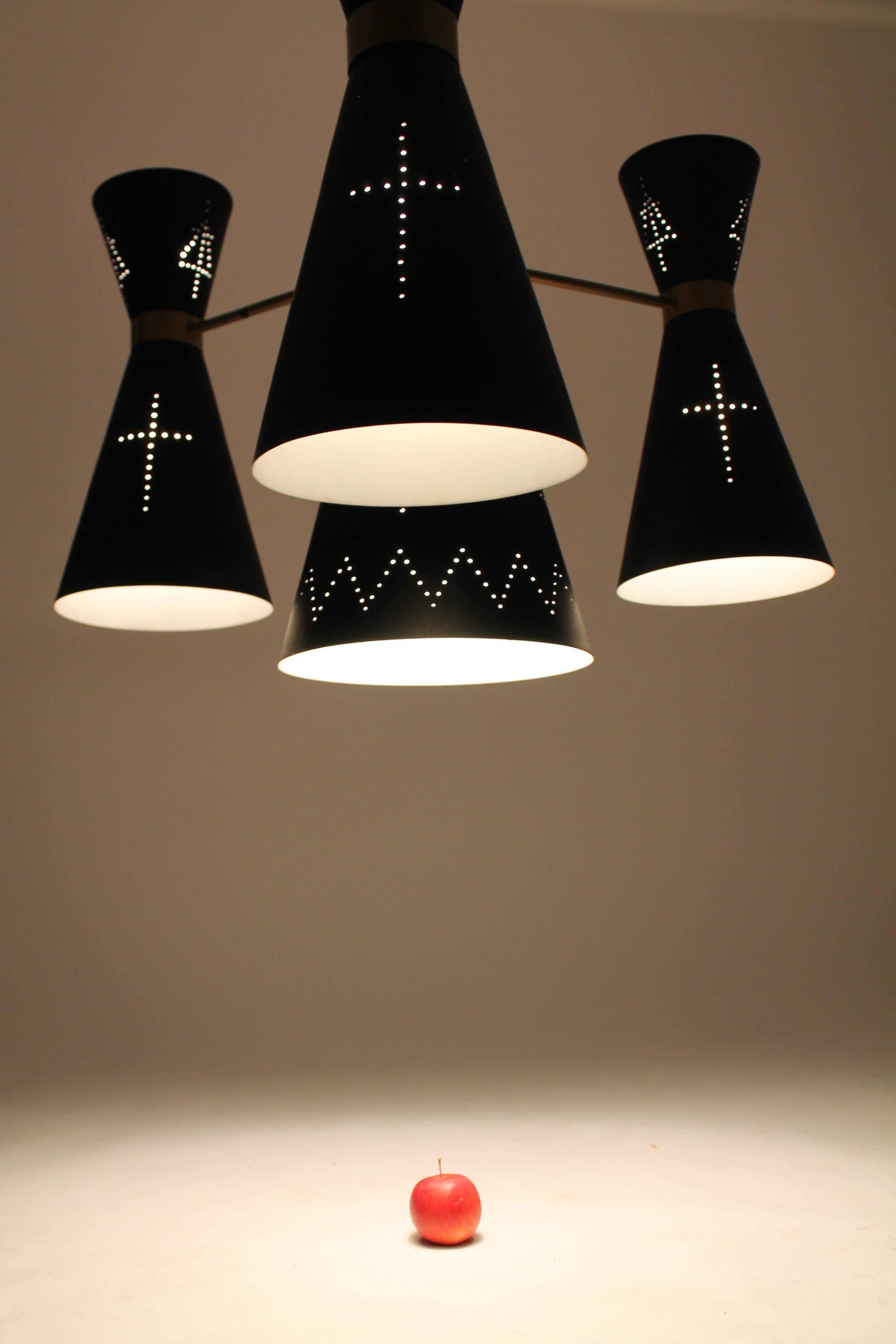 Enameled  6 units of 1950s  Church Diabolo / Hourglass   Chandelier , Italy 