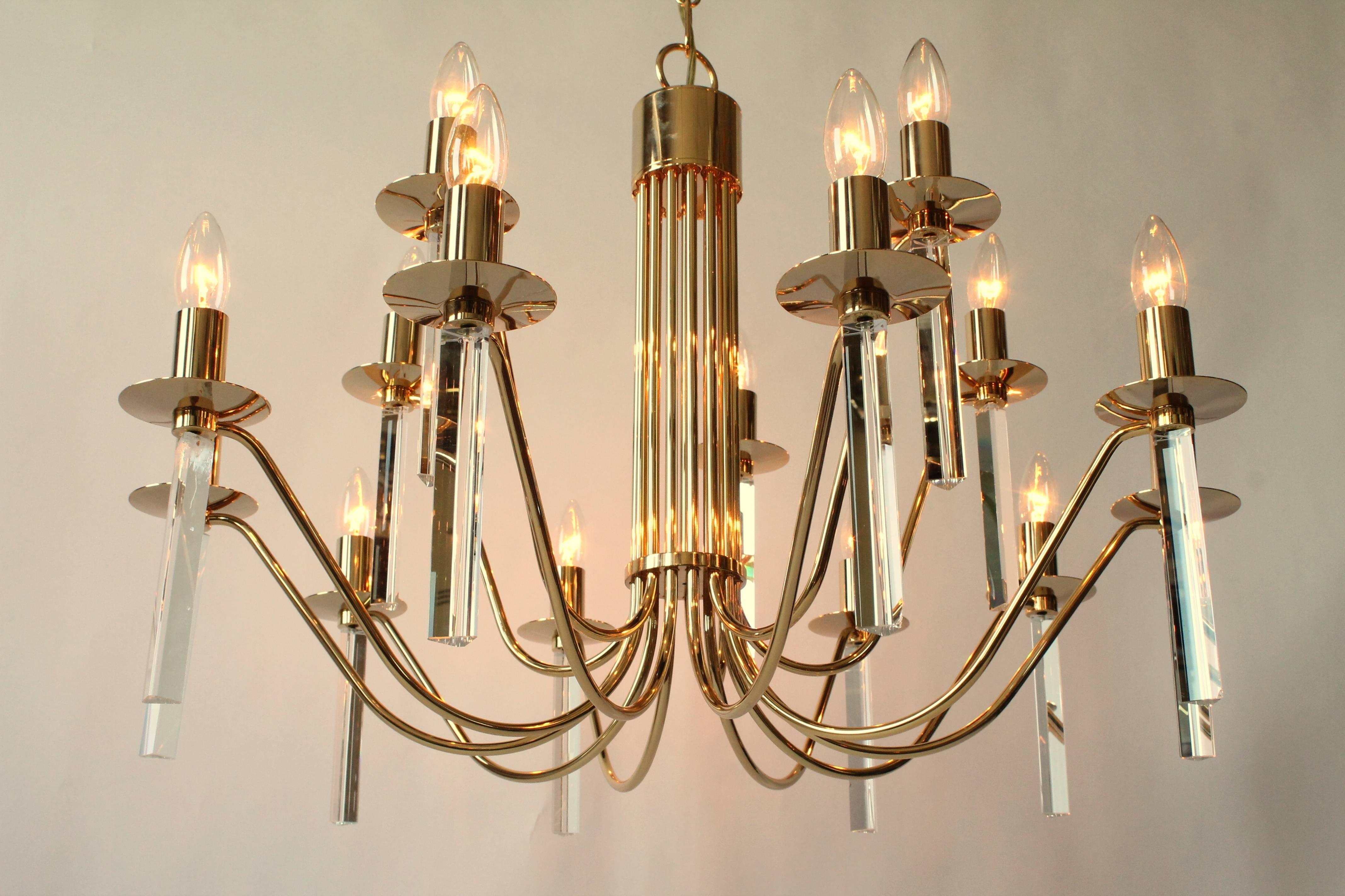 Gold Plated 24 carat  15 Arms  Chandelier by Stilkronen , 1960s , Italy  For Sale 2