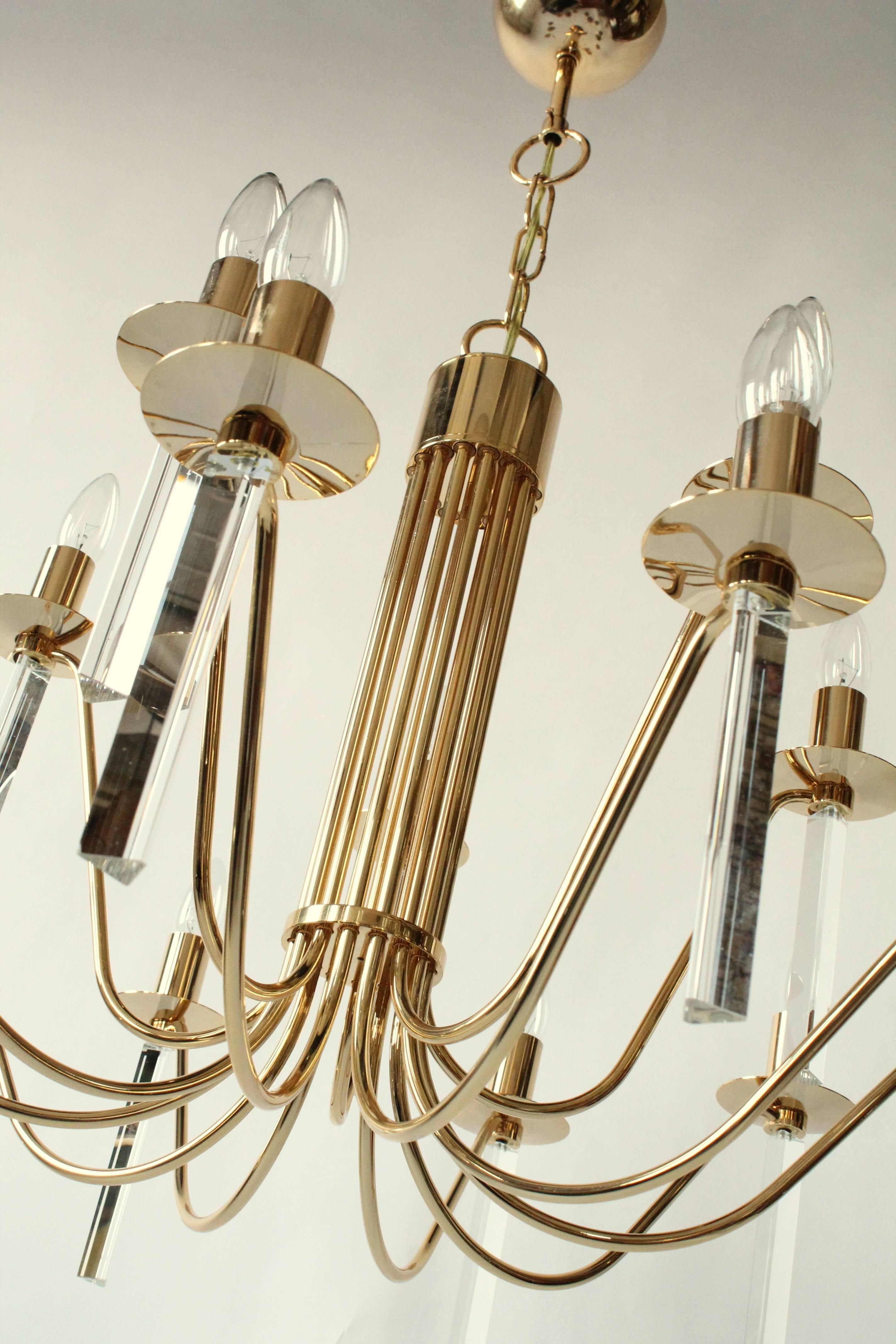 Brass Gold Plated 24 carat  15 Arms  Chandelier by Stilkronen , 1960s , Italy  For Sale