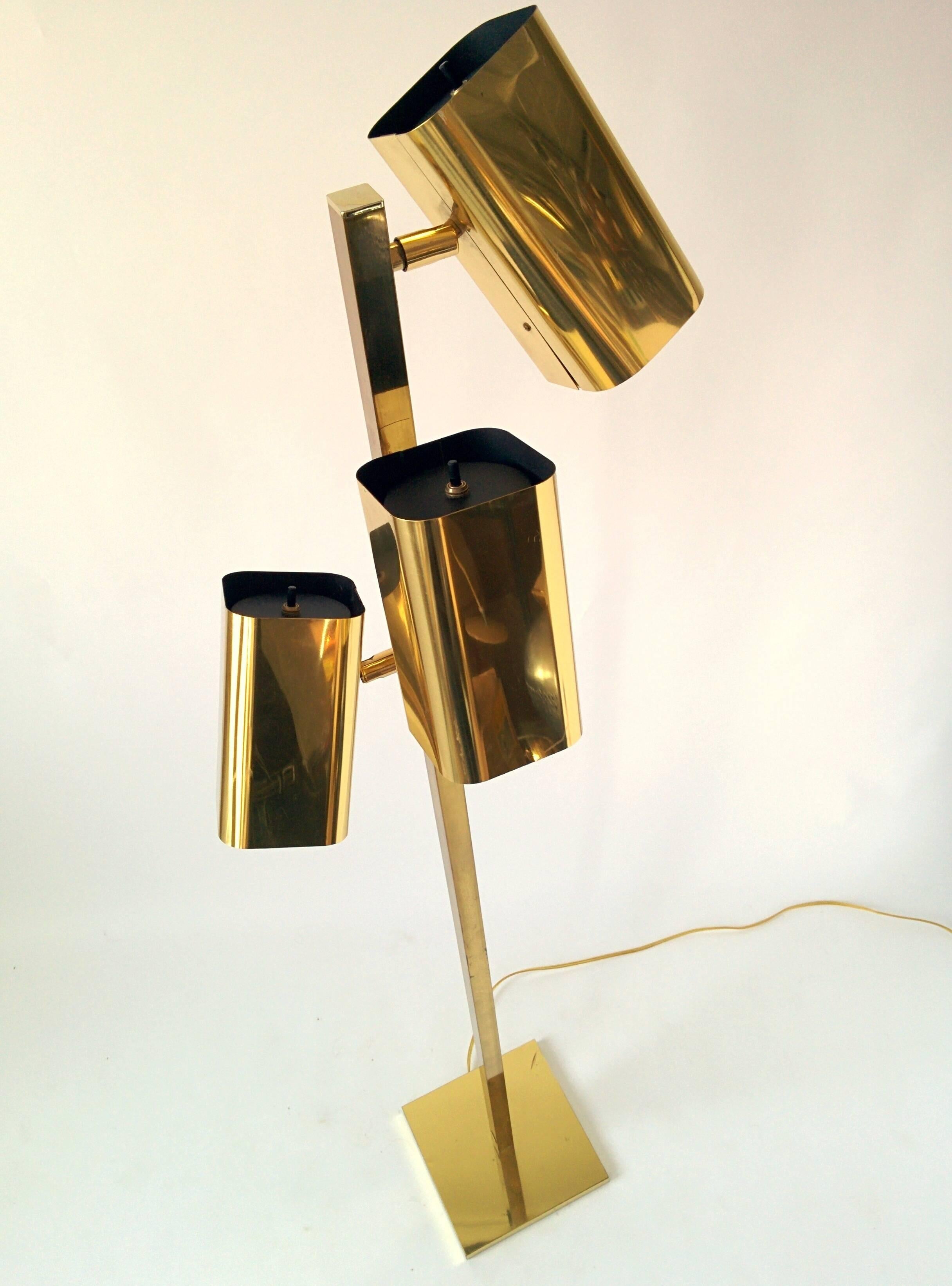 Late 20th Century Koch & Lowy All Brass three Heads Floor Lamp, 1970s, USA