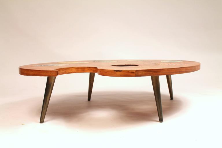 Unique Oversize Artist Palette Coffee Table, Wood and Mosaic Tile