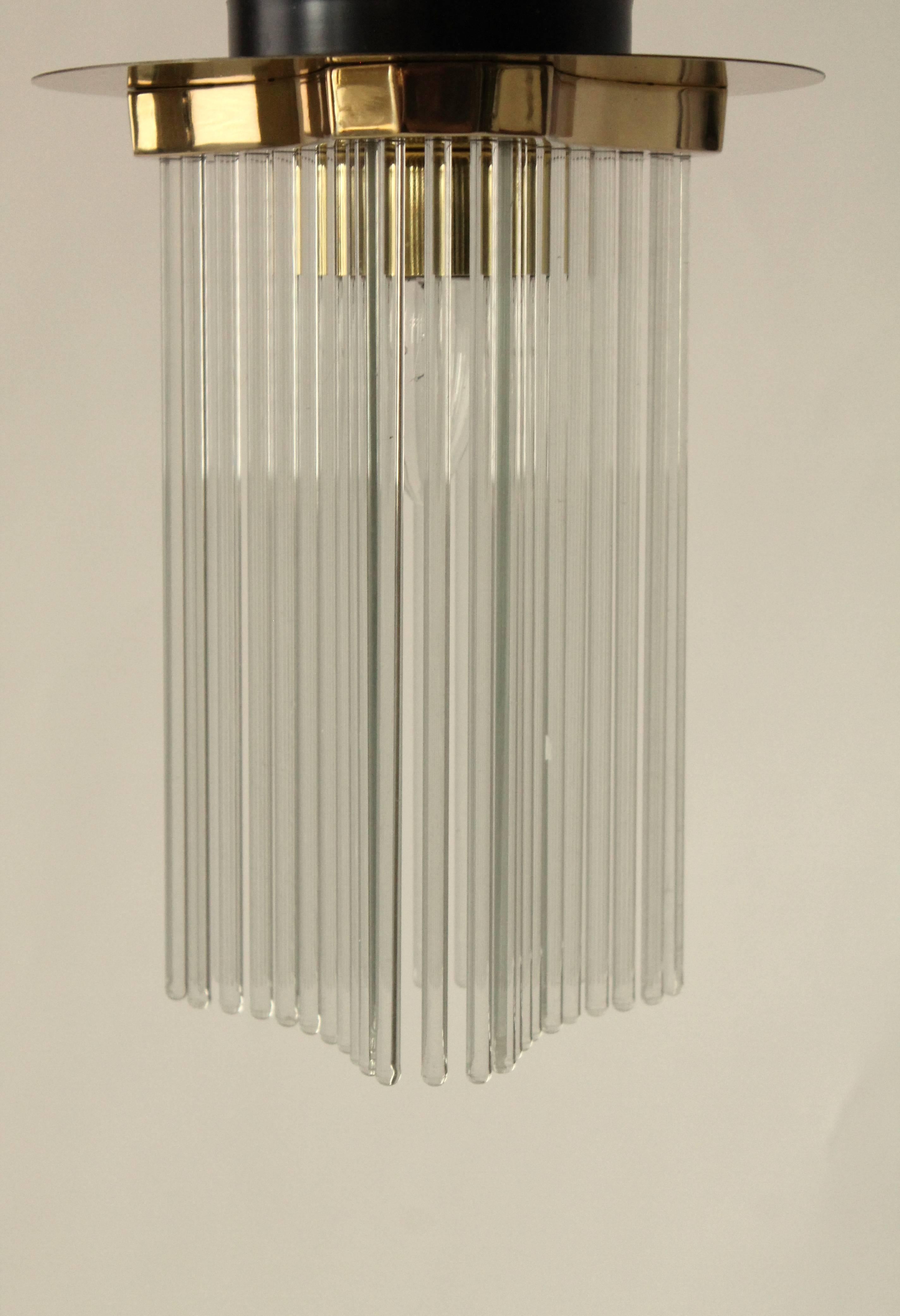 Late 20th Century One Sciolari Glass Rod and Brass Flush Mount , Italia , 1970s