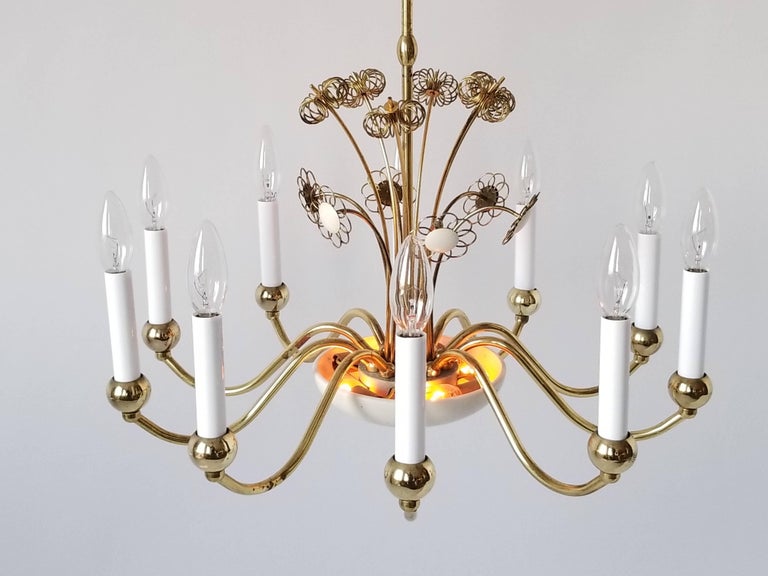 Metal Paavo Tynell   10 Arms  Brass Chandelier for  Lightolier ,  1950 , USA