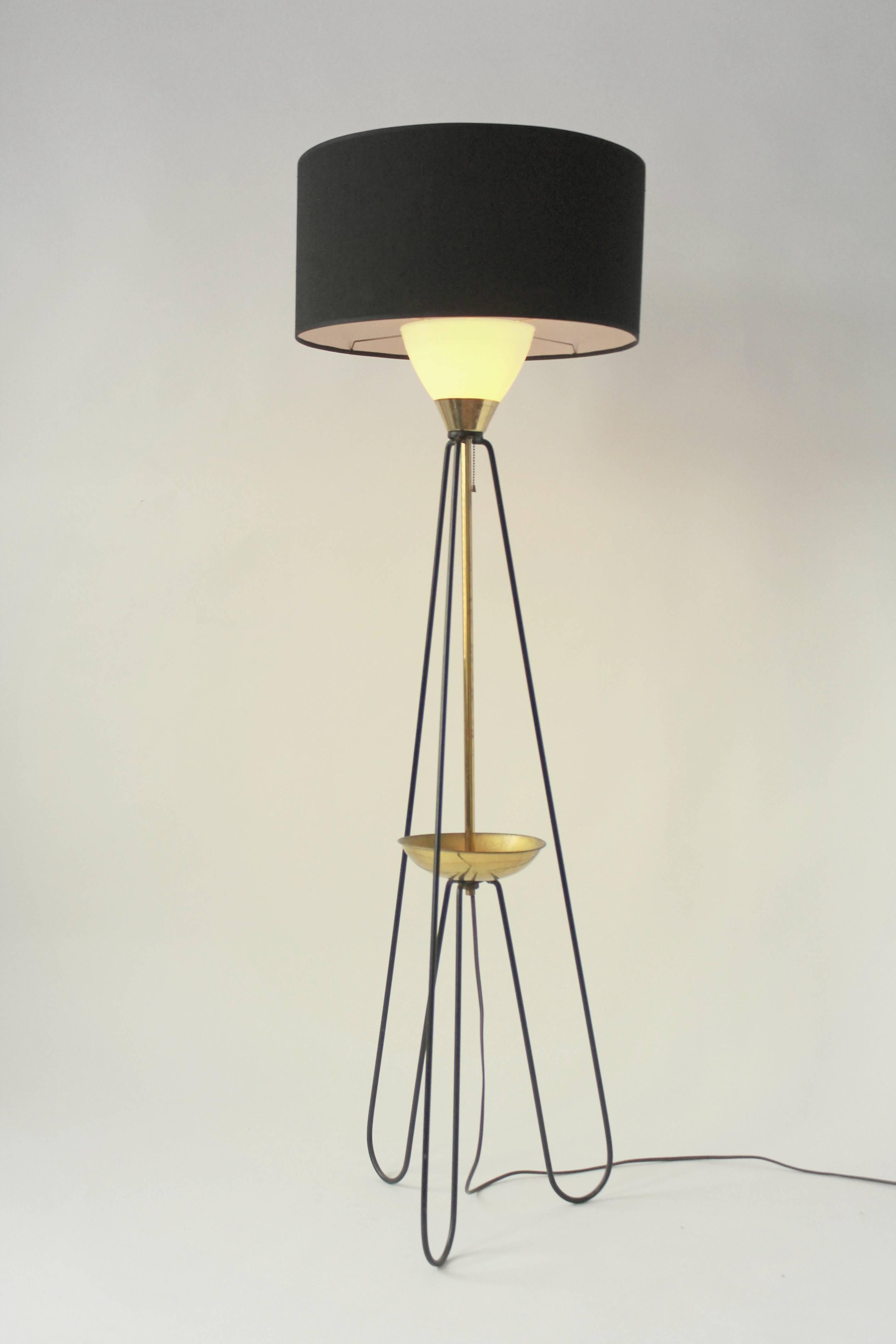 Enameled 1950 Hairpin Tripod Floor Lamp Attributed to Gerald Thurston , USA
