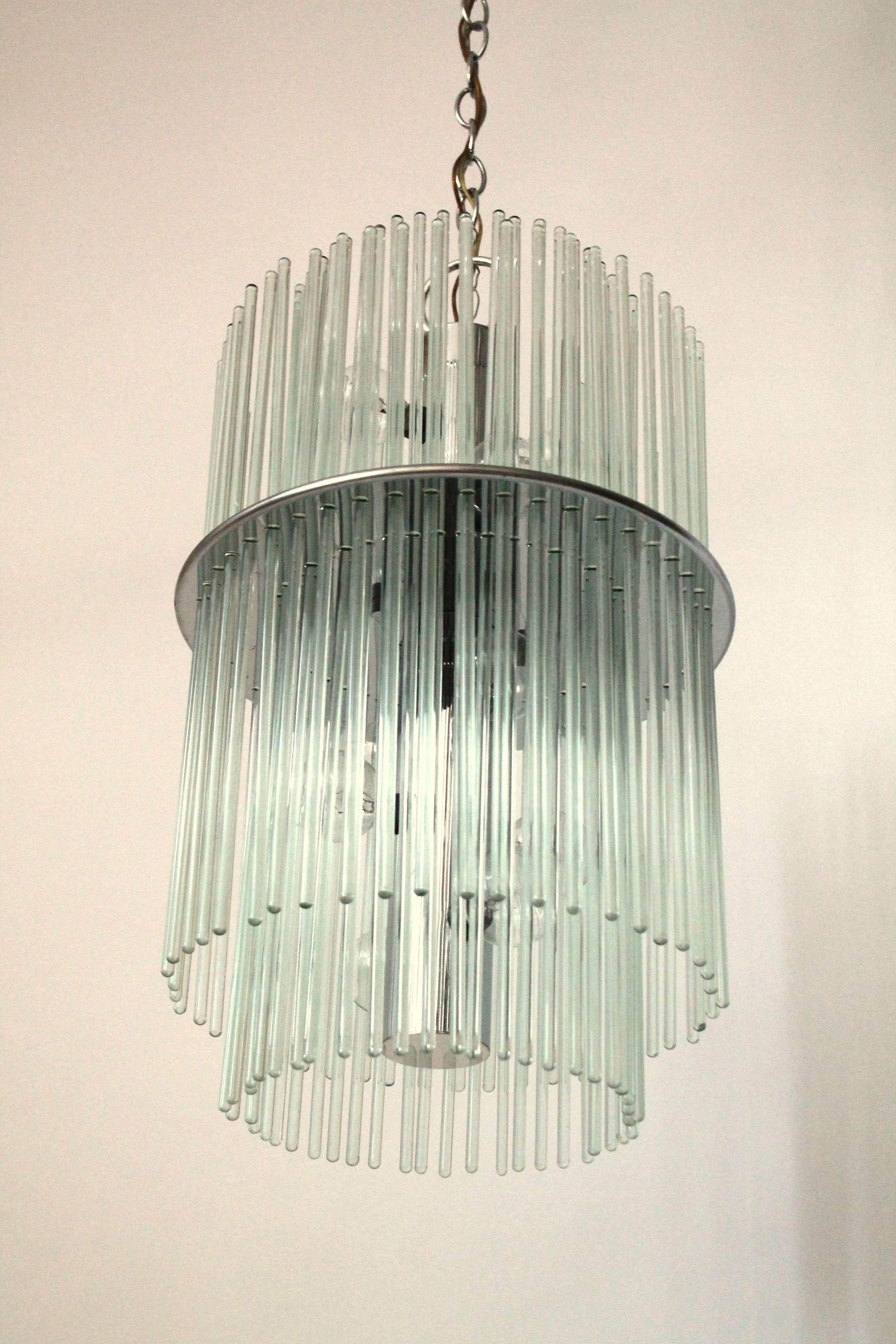 Mid-Century Modern Lightolier Glass Rods  'Radiance'  Ten Lights Chandelier  , 1980s , USA For Sale