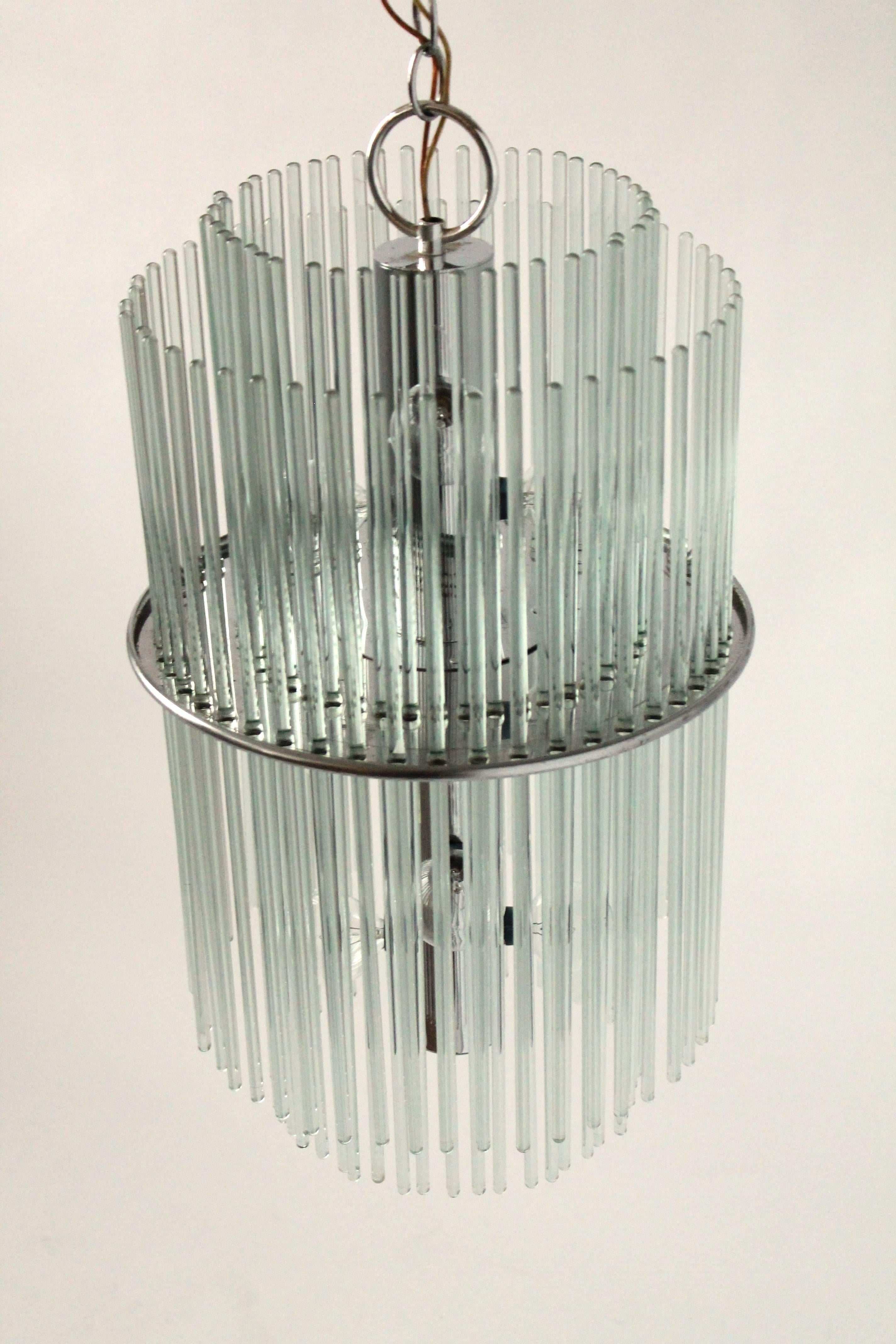 American Lightolier Glass Rods  'Radiance'  Ten Lights Chandelier  , 1980s , USA For Sale