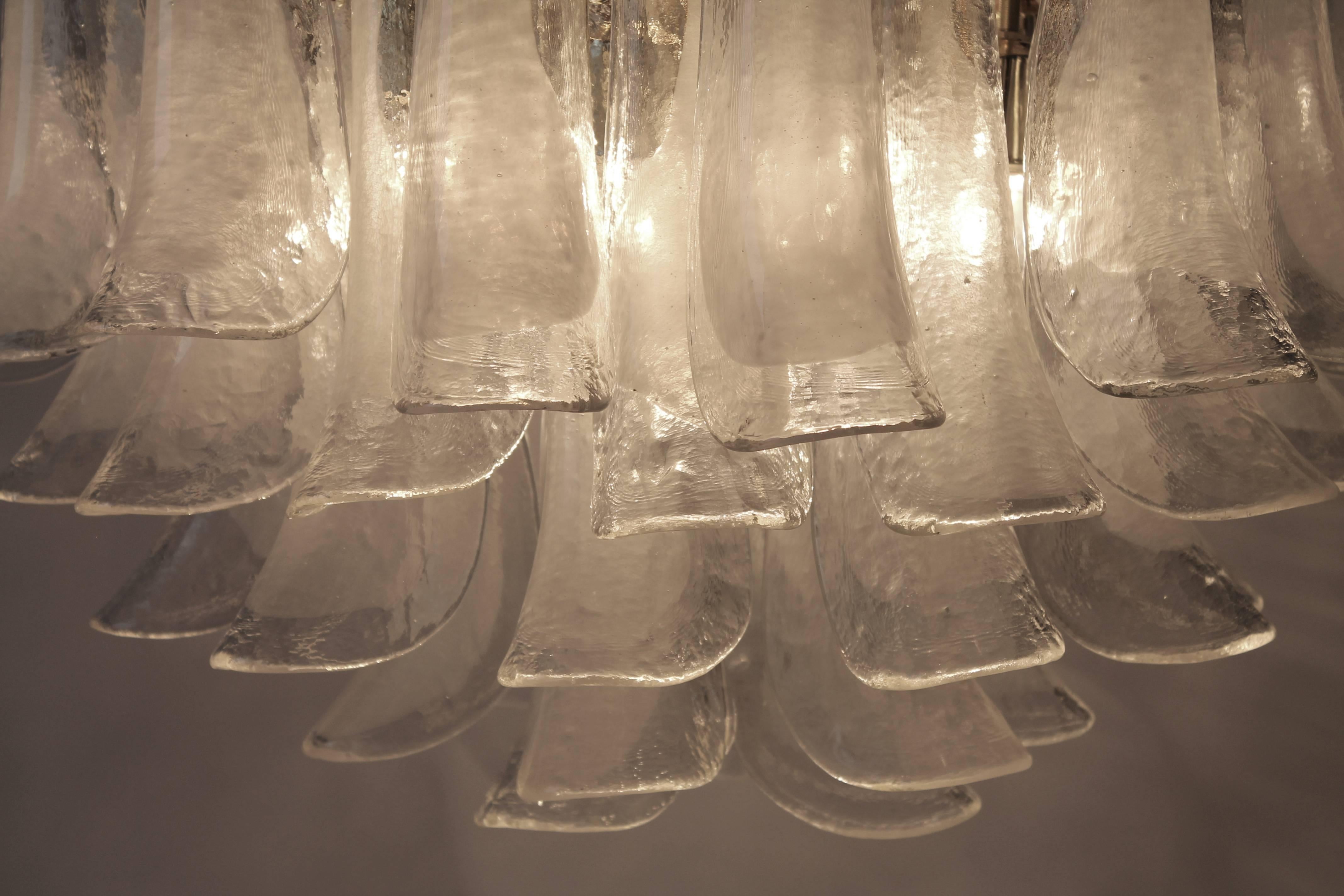 Italian Large Clear Hazy Glass Petal  Chandelier from Mazzega , 1970s , Murano , Italia