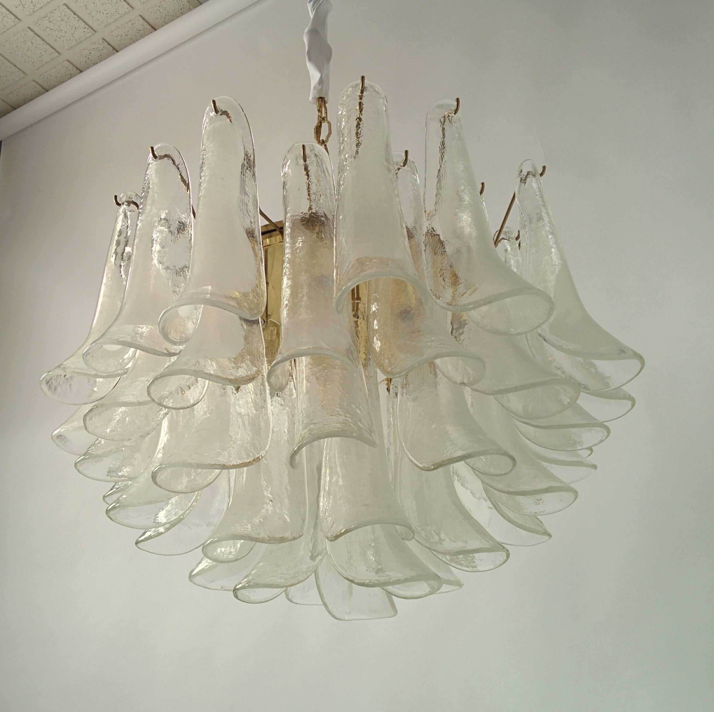 Late 20th Century Large Clear Hazy Glass Petal  Chandelier from Mazzega , 1970s , Murano , Italia