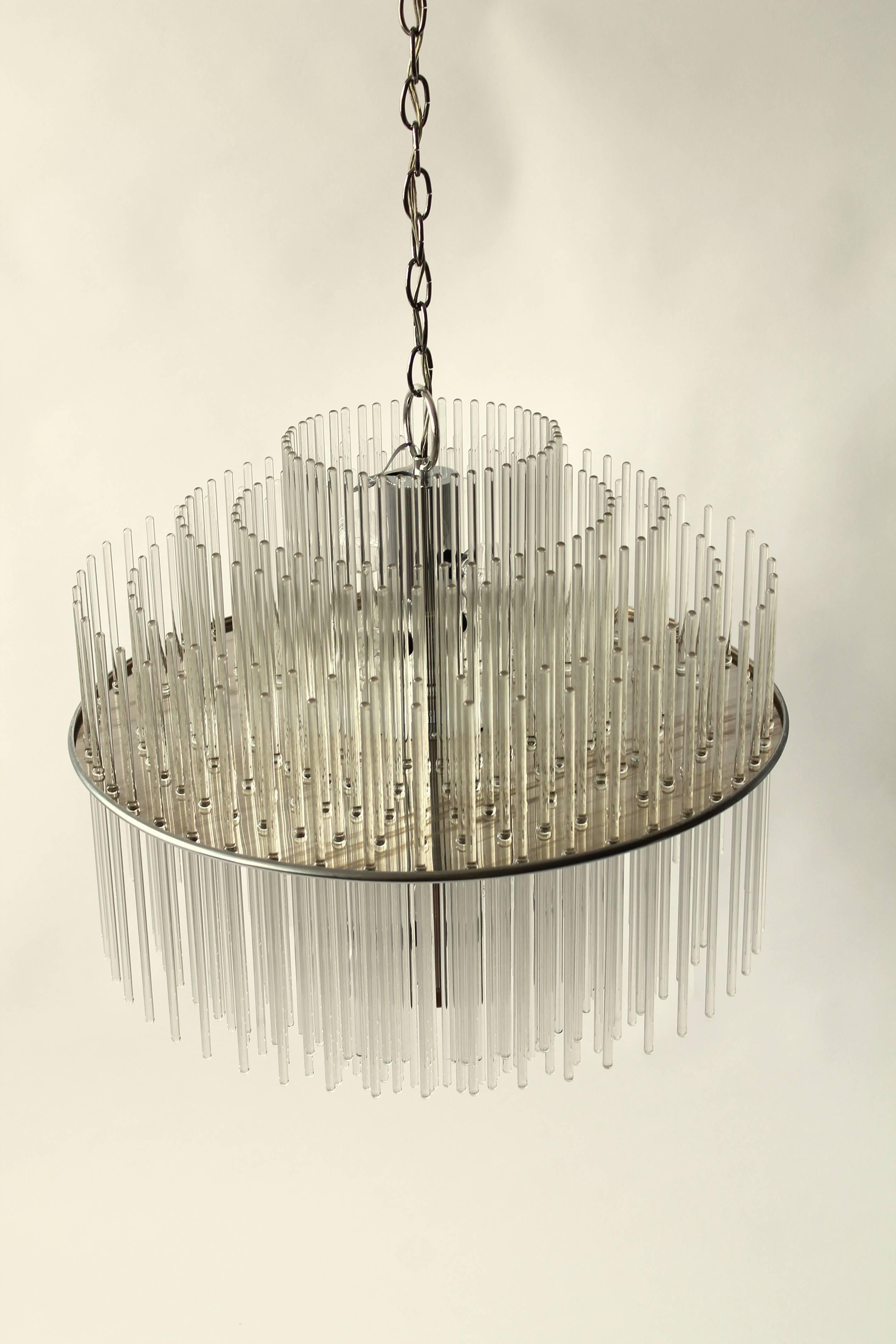 Late 20th Century 1980s New Old Stock Large Lightolier 'Radiance' Glass Rod Chandelier , USA